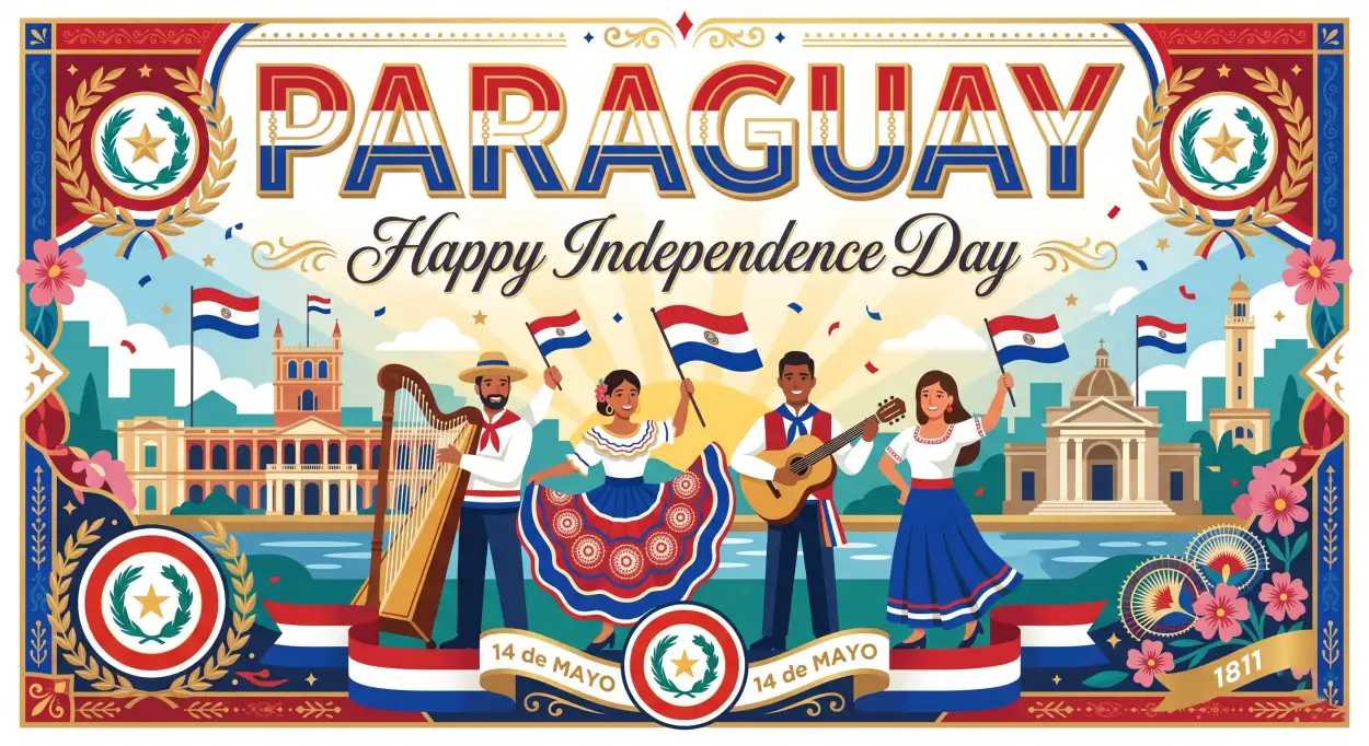 Free Download Paraguay Independence Day 2026 Celebration Vector - High Quality Paraguay Independence Day 2026 Wishes Image