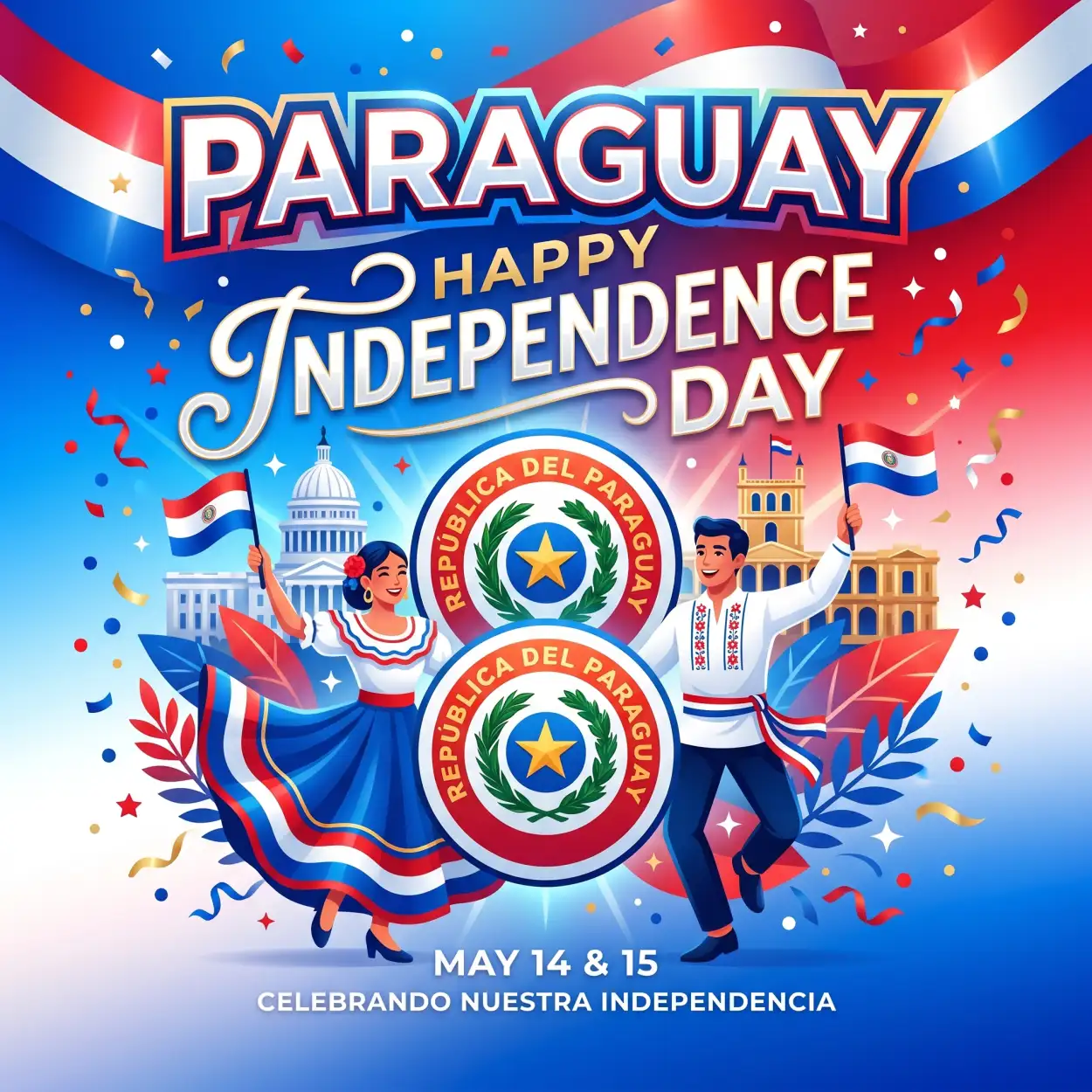 Free Download Paraguay Independence Day 2026 Creative Social Media Design - High Quality Paraguay Independence Day 2026 Wishes Image