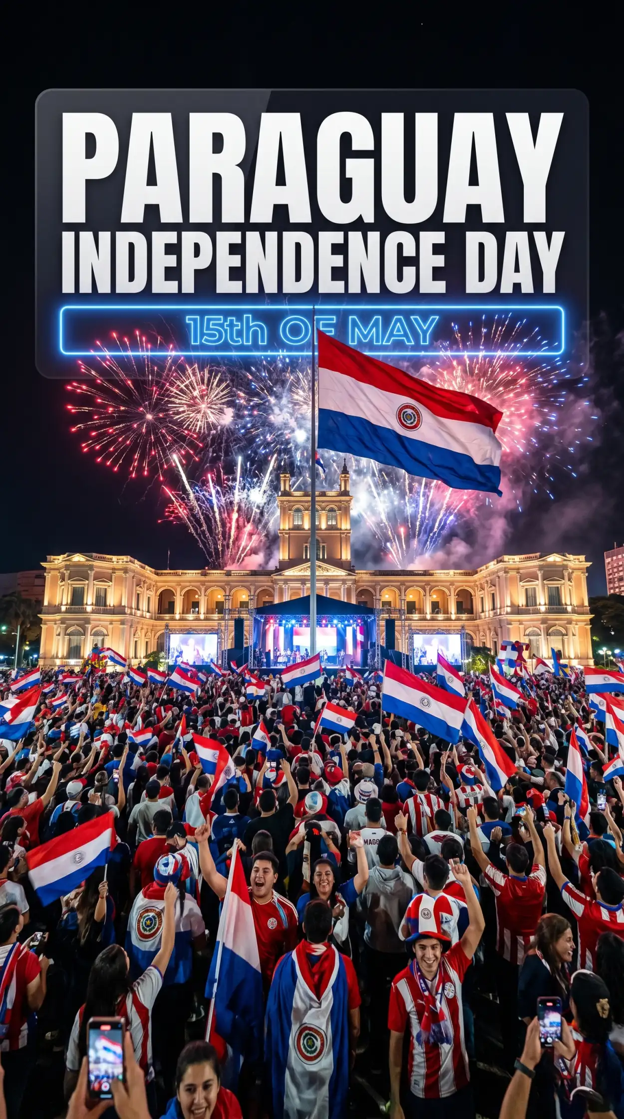 Free Download Paraguay Independence Day 2026 Realistic Patriotic Poster - High Quality Paraguay Independence Day 2026 Wishes Image