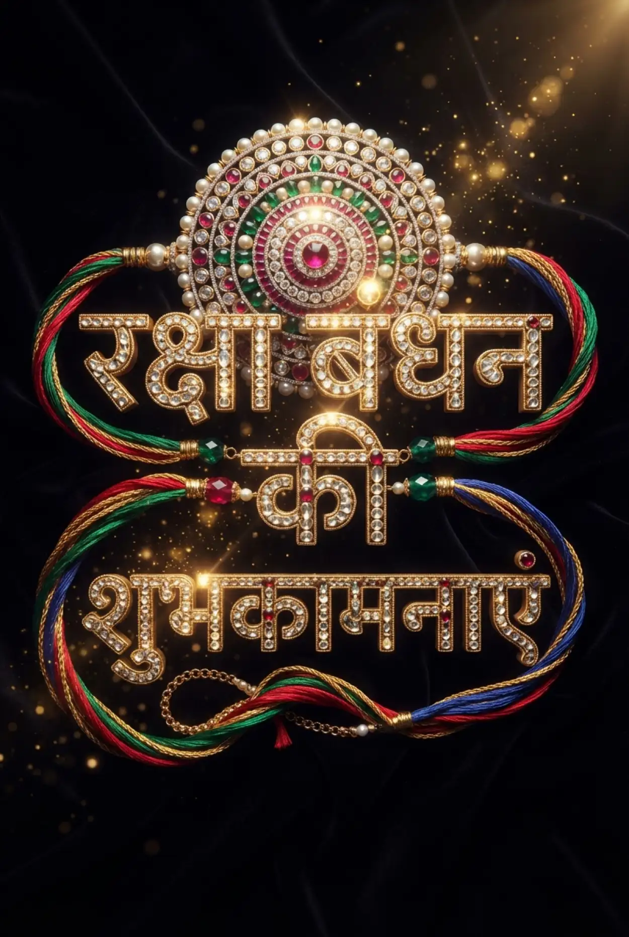 Free Download Pearl And Kundan Raksha Bandhan Hindi Text Creative Rakhi Image - High Quality Raksha Bandhan Ki Shubhkamnaye In Hindi Image