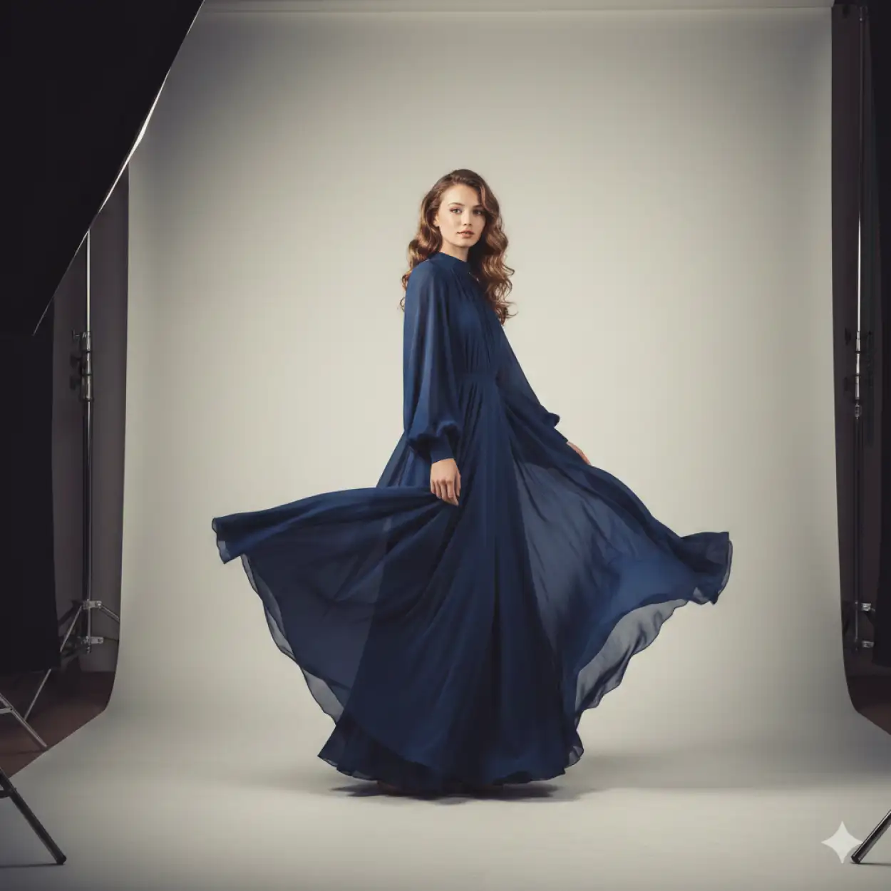 Free Download Photo Studio Soft Lighting American Woman Wearing Sapphire Blue Dress - High Quality Blue Picture Background