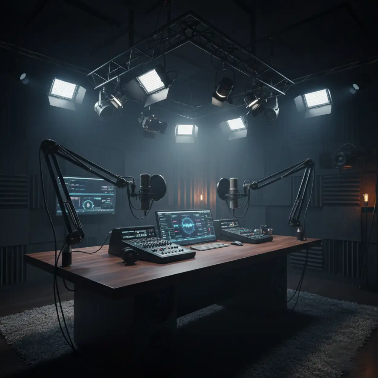 Free Download Podcast Studio Background Dark Moody Lighting - High Quality Podcast Studio Background Background