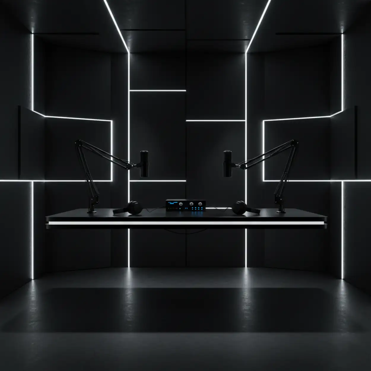 Free Download Podcast Studio Background Minimalist Black Setup - High Quality Podcast Studio Background Background