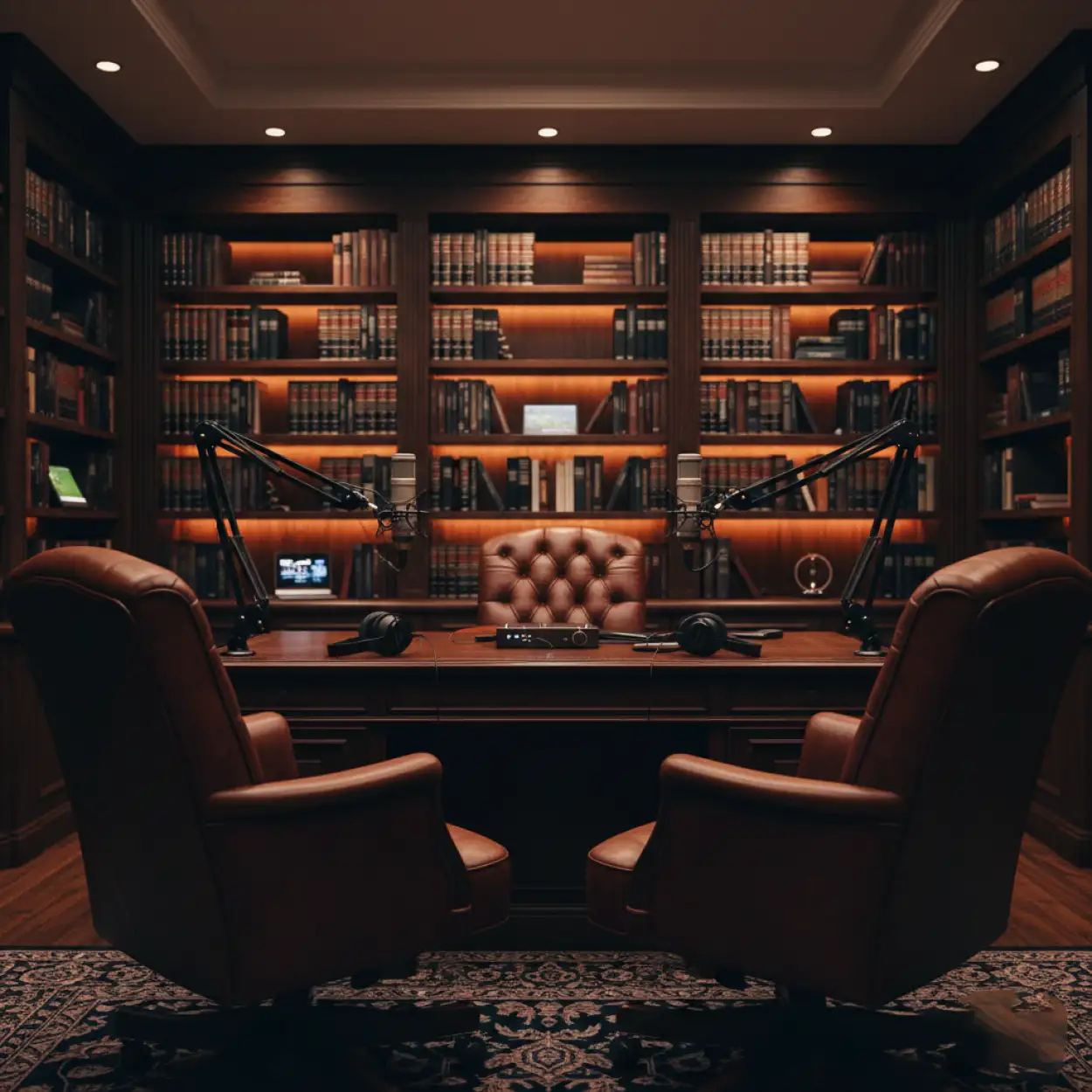 Free Download Podcast Studio Background With Bookshelf Decor - High Quality Podcast Studio Background Background