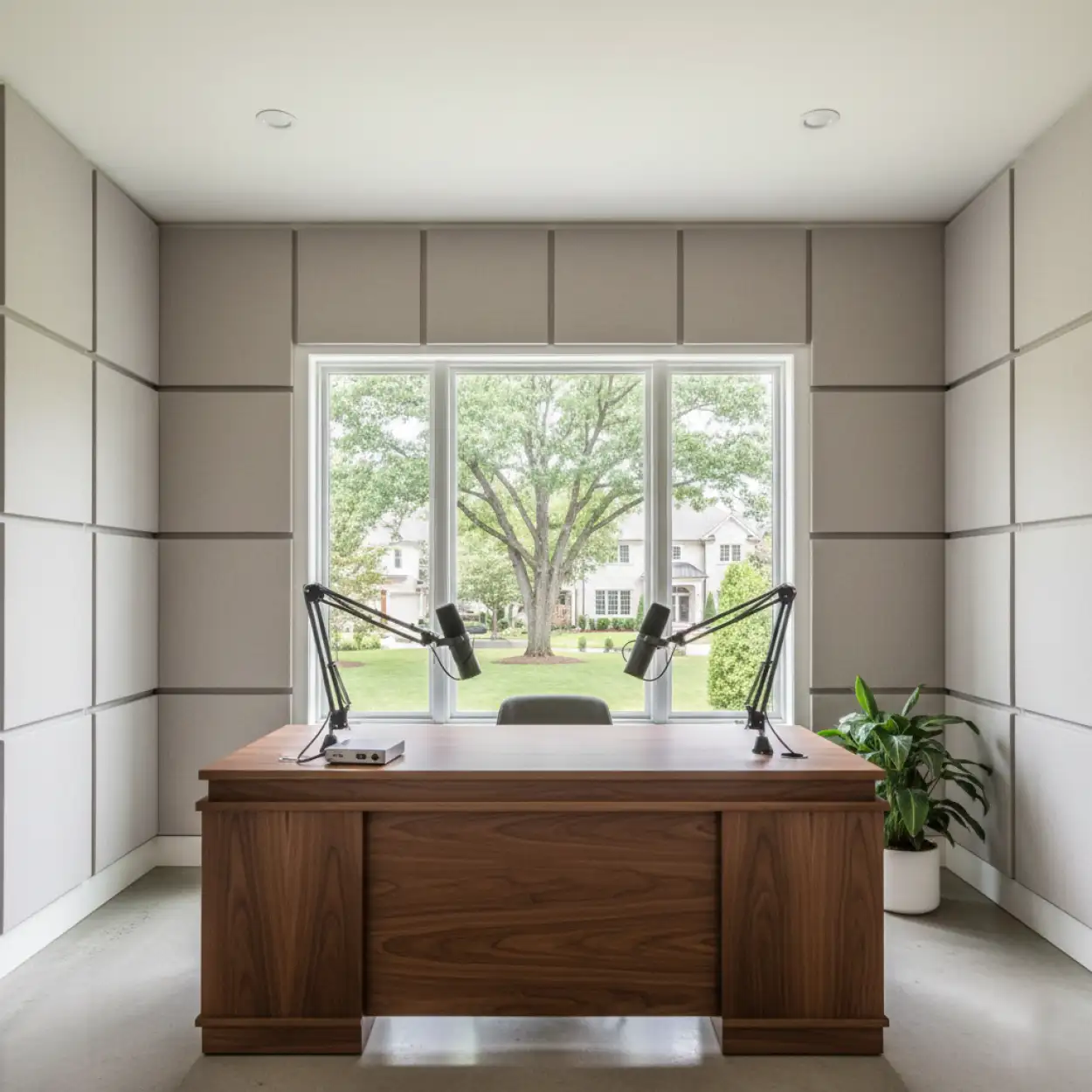 podcast studio background with decorative plants