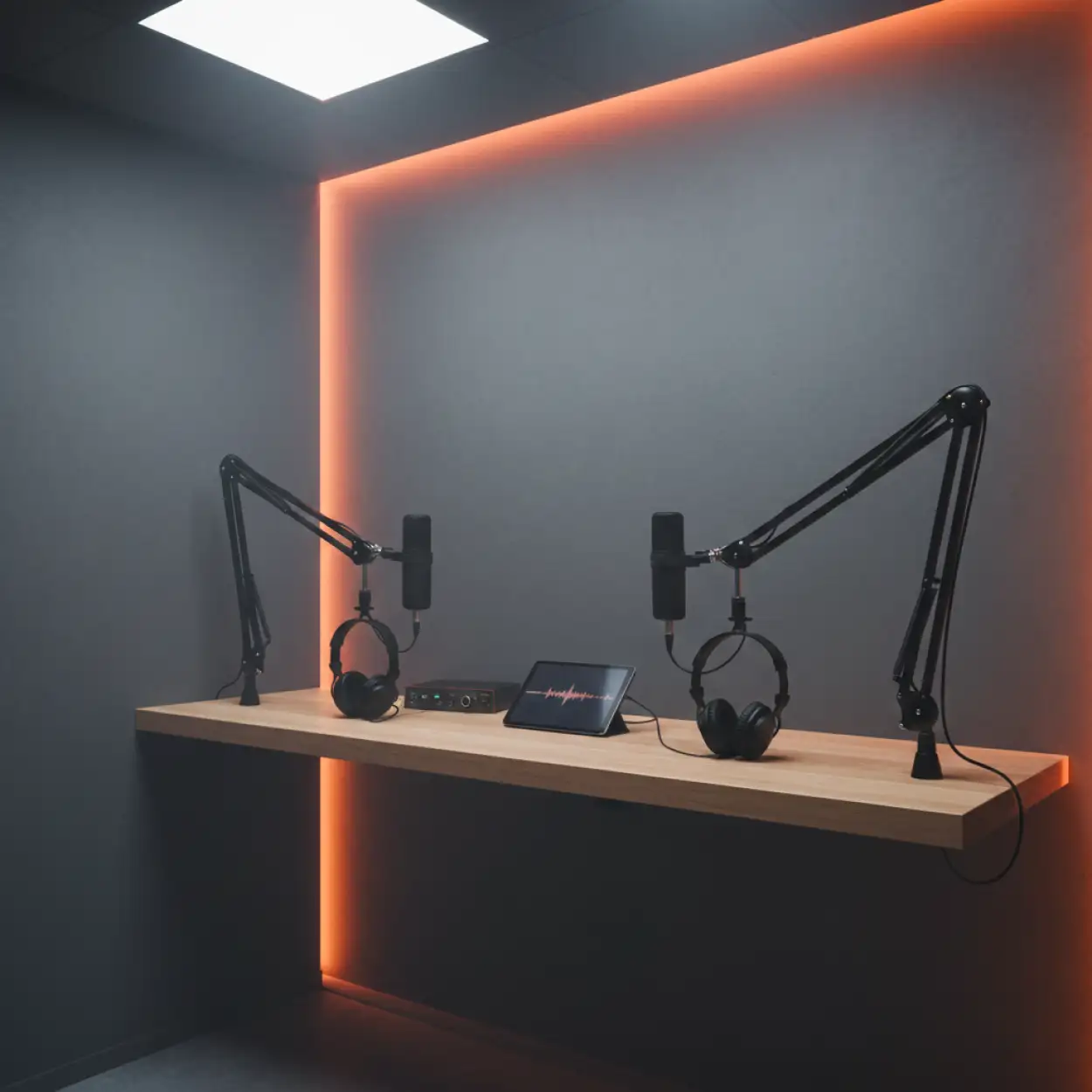 Free Download Podcast Studio Background With Headphone Display - High Quality Podcast Studio Background Background