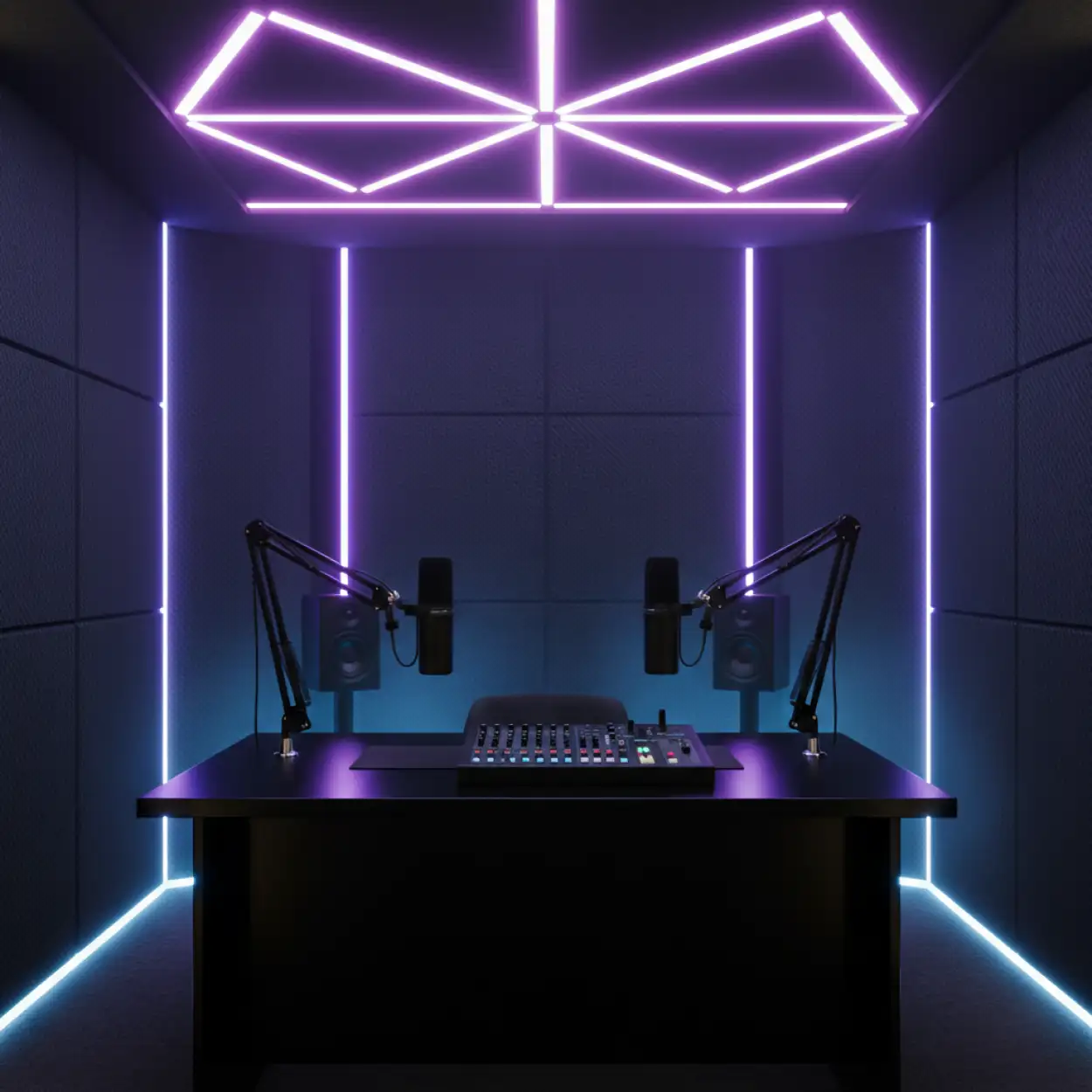 Free Download Podcast Studio Background With Led Neon Frame - High Quality Podcast Studio Background Background