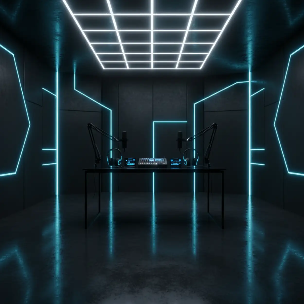 Free Download Podcast Studio Background With Neon Lights - High Quality Podcast Studio Background Background