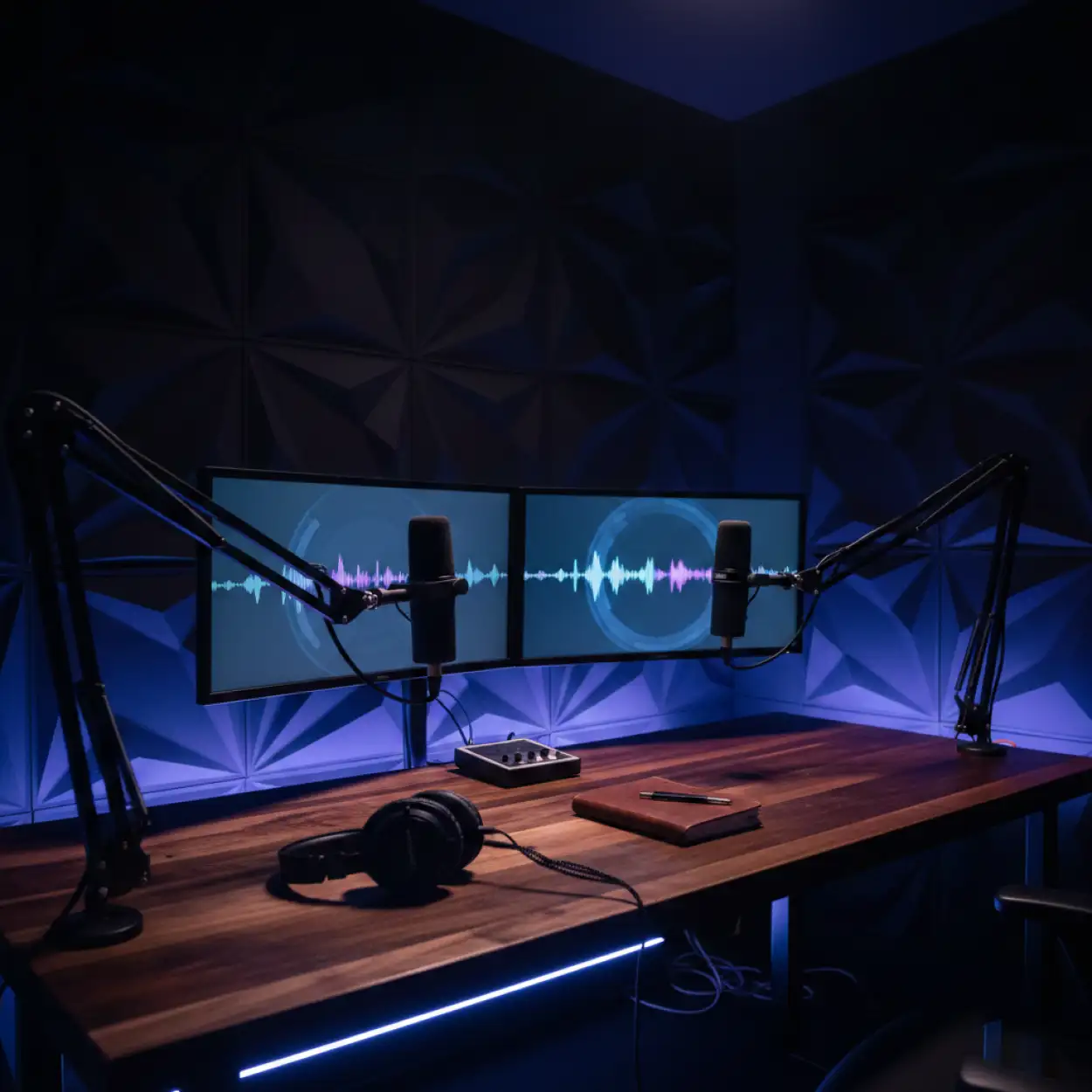 Free Download Podcast Studio Background With Podcast Logo Wall - High Quality Podcast Studio Background Background