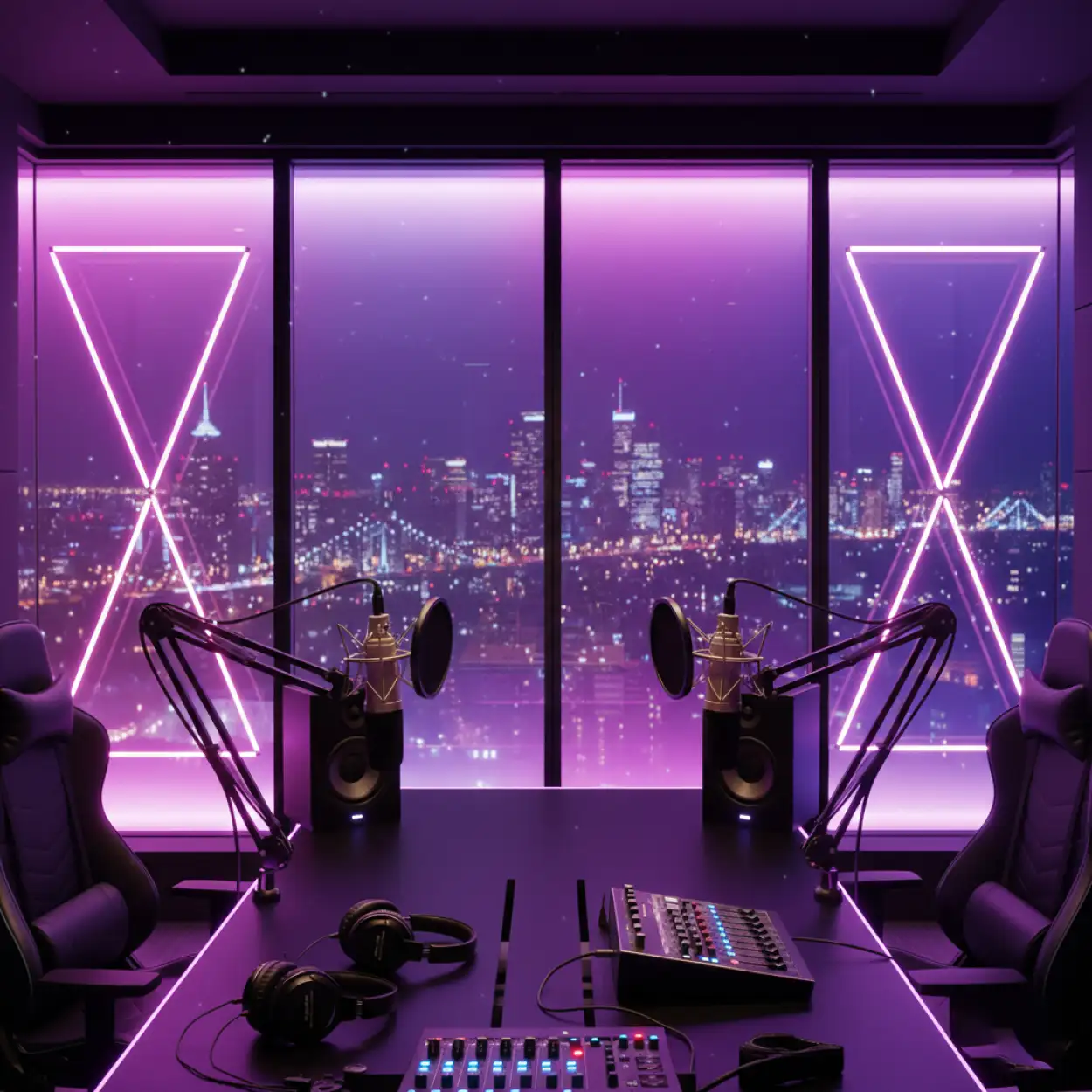 Free Download Podcast Studio Background With Purple Neon - High Quality Podcast Studio Background Background