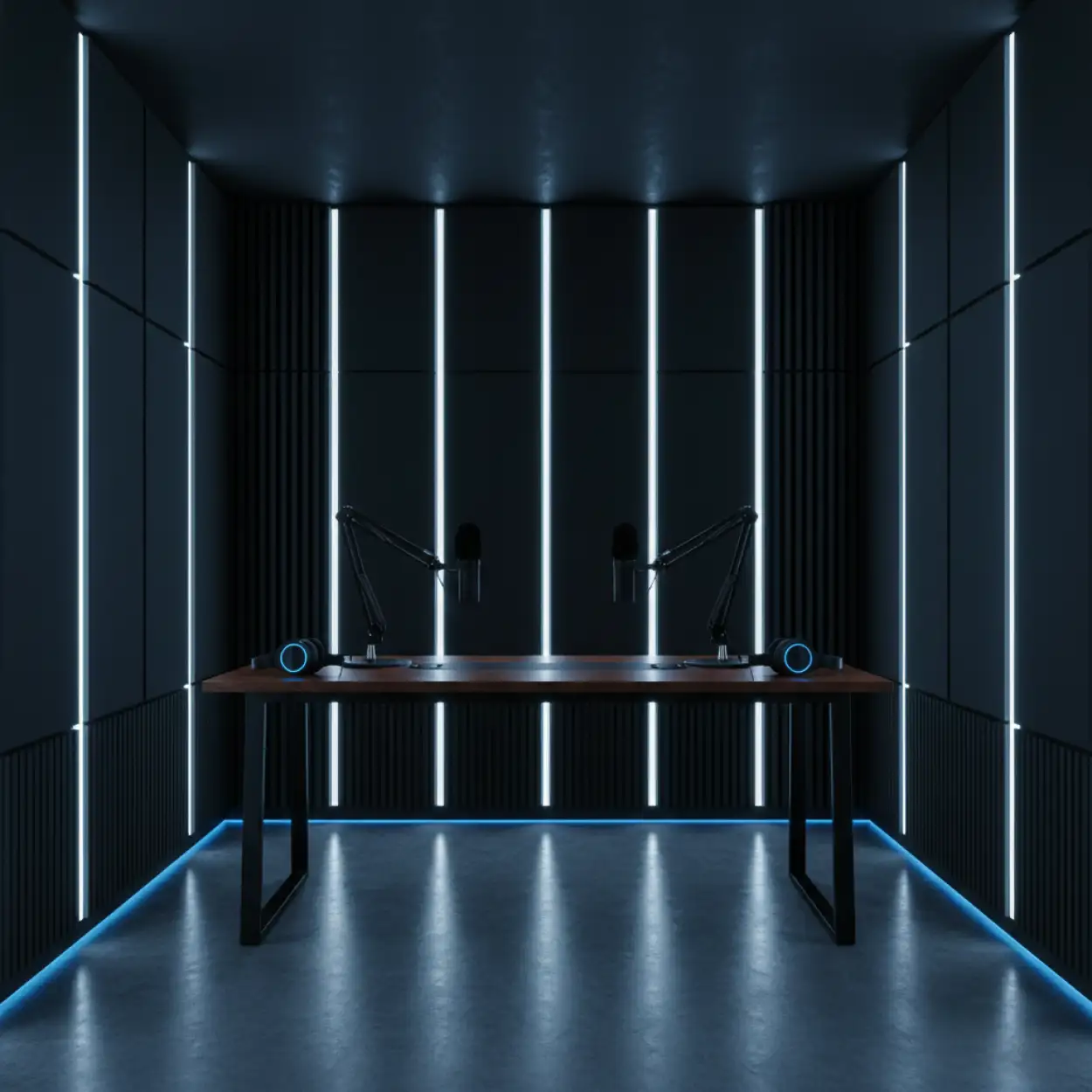 podcast studio background with sound booth