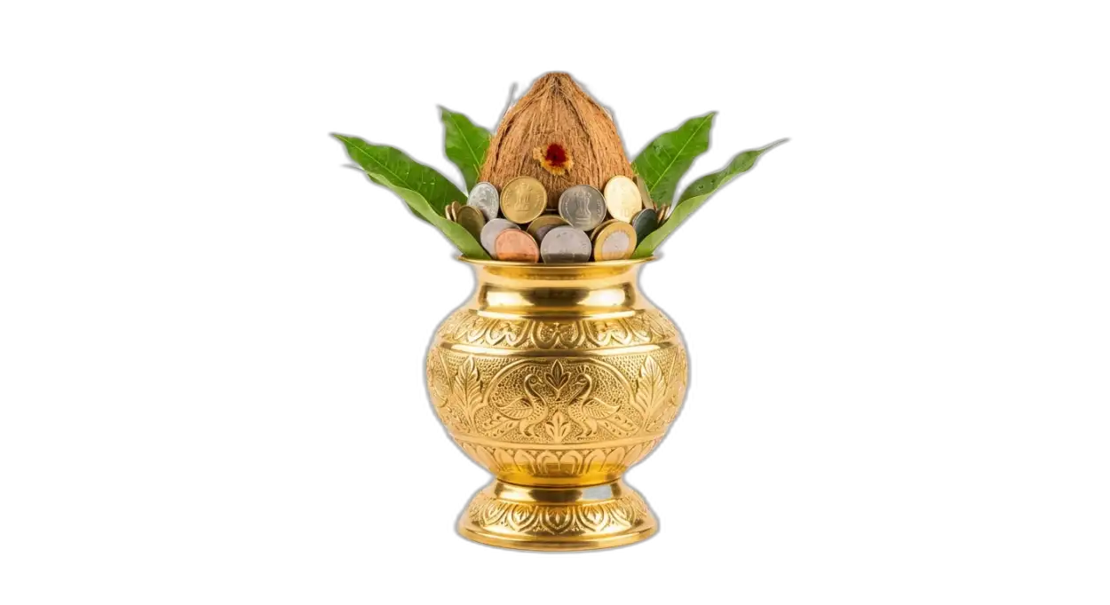 Free Download Prosperity Kalash With Gold Coins Png Image - High Quality Golden Puja Kalash With Gold Coins Png Transparent PNG