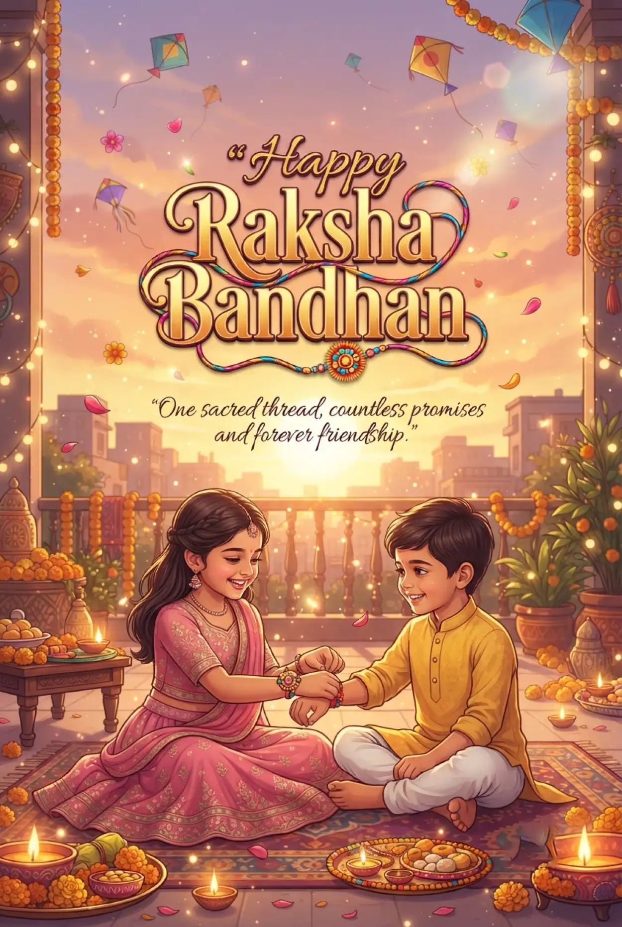 Free Download Raksha Bandhan Blessing Messages For Children - High Quality Happy Raksha Bandhan Wishes For Children Image