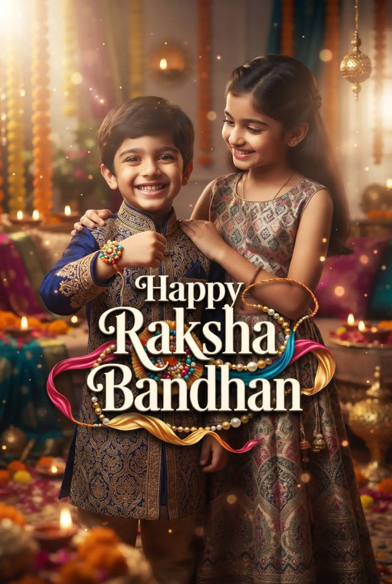 Free Download Raksha Bandhan Wishes For Kids With Blessings - High Quality Happy Raksha Bandhan Wishes For Children Image