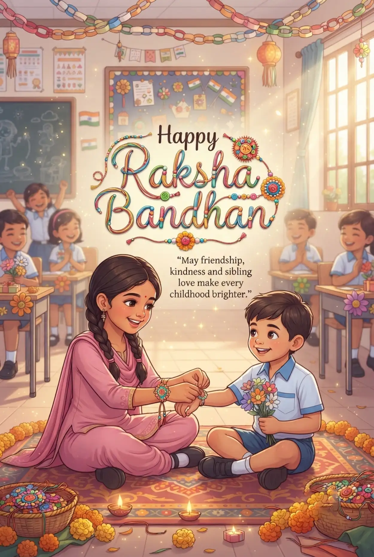 Free Download Raksha Bandhan Wishes For School Children - High Quality Happy Raksha Bandhan Wishes For Children Image