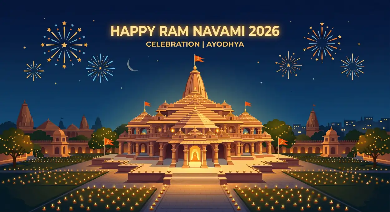 Free Download Ram Navami 2026 Wishes Images With Diya And Temple - High Quality Happy Ram Navami 2026 Image