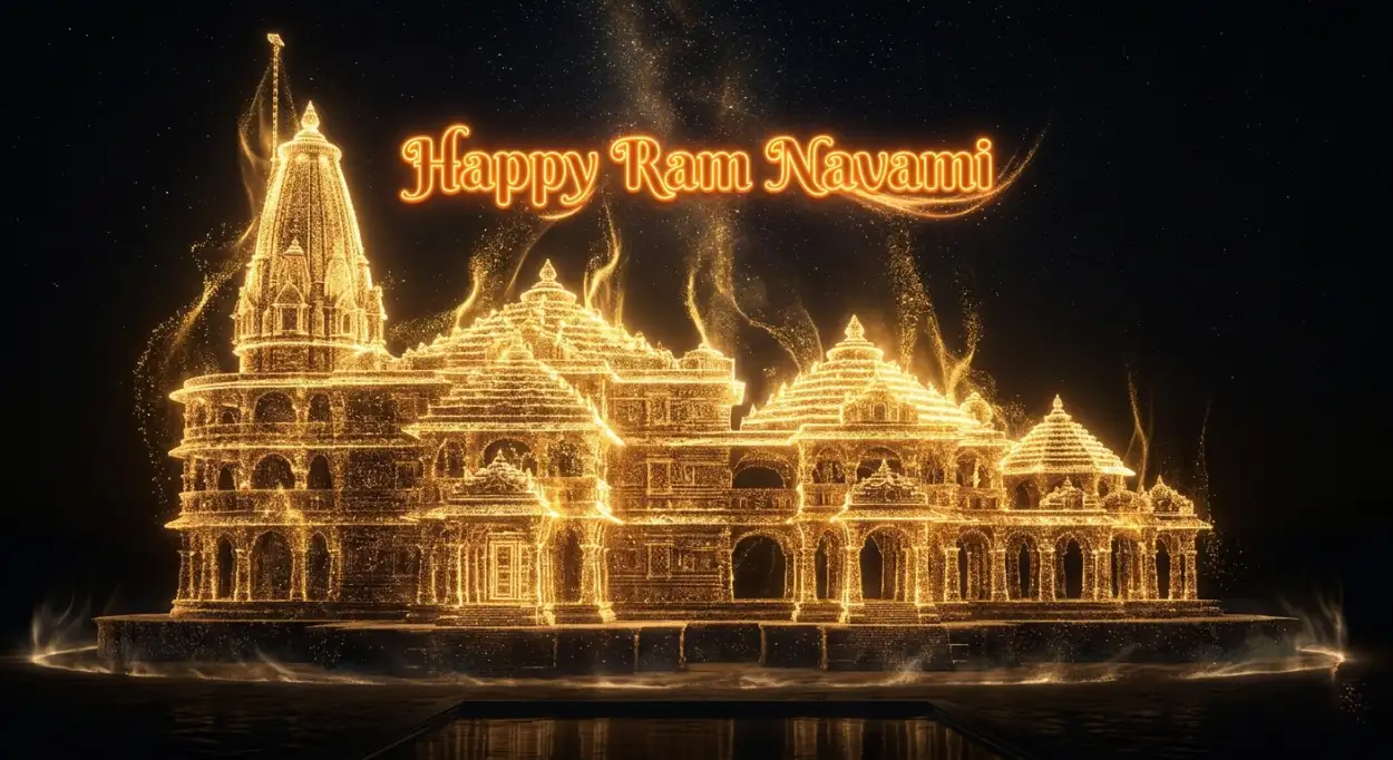Free Download Ram Navami 2026 Wishes With Mandir Background - High Quality Ram Navami Wishes 2026 Background Image