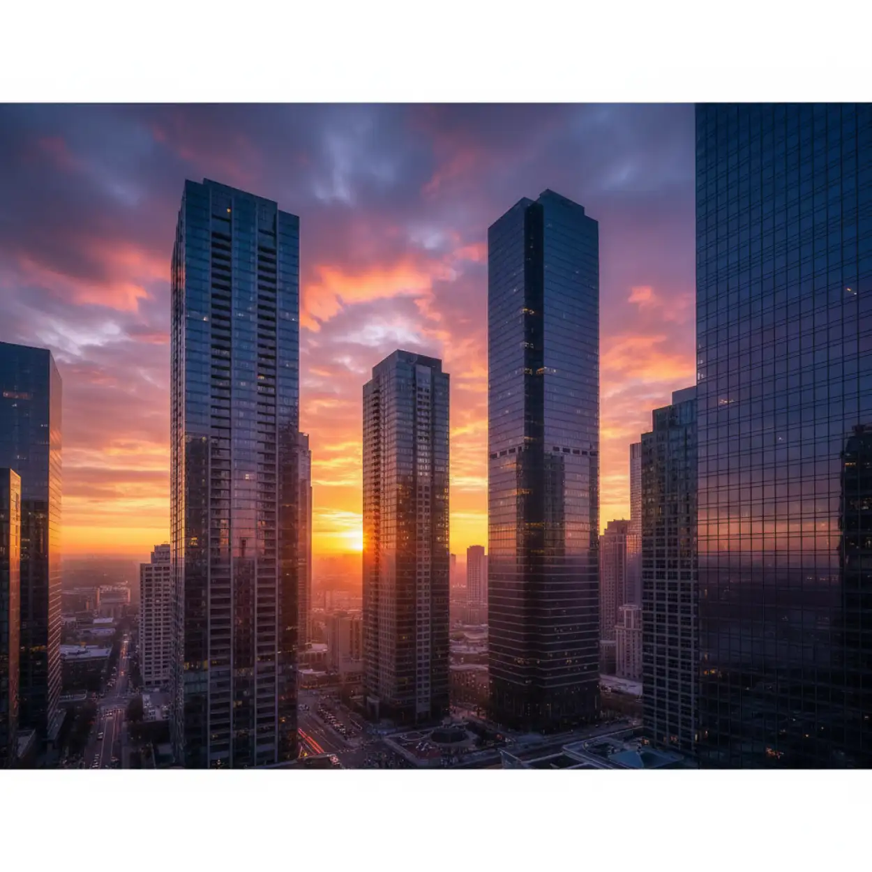 real estate marketing background with sunset skyline