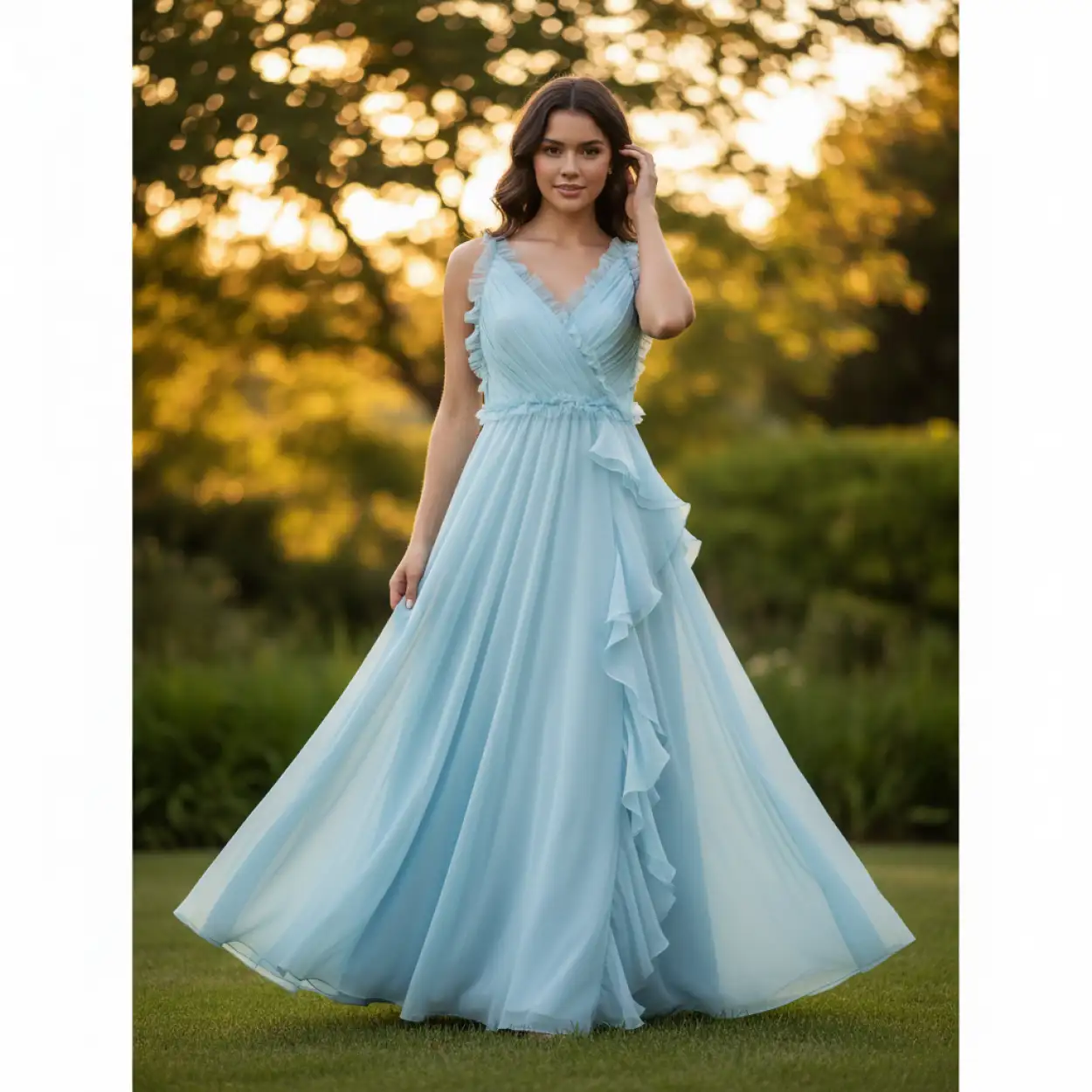 Free Download Realistic Blue Dress Girl Full Body Photograph - High Quality Blue Picture Background