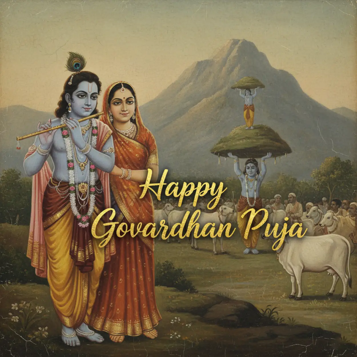 Realistic Govardhan Puja Scene With Diya, Tulsi, And Cows - Royalty Free Happy Govardhan Puja Image | Pngmagic Free Download Realistic Govardhan Puja Scene With Diya, Tulsi, And Cows - High Quality Happy Govardhan Puja Background