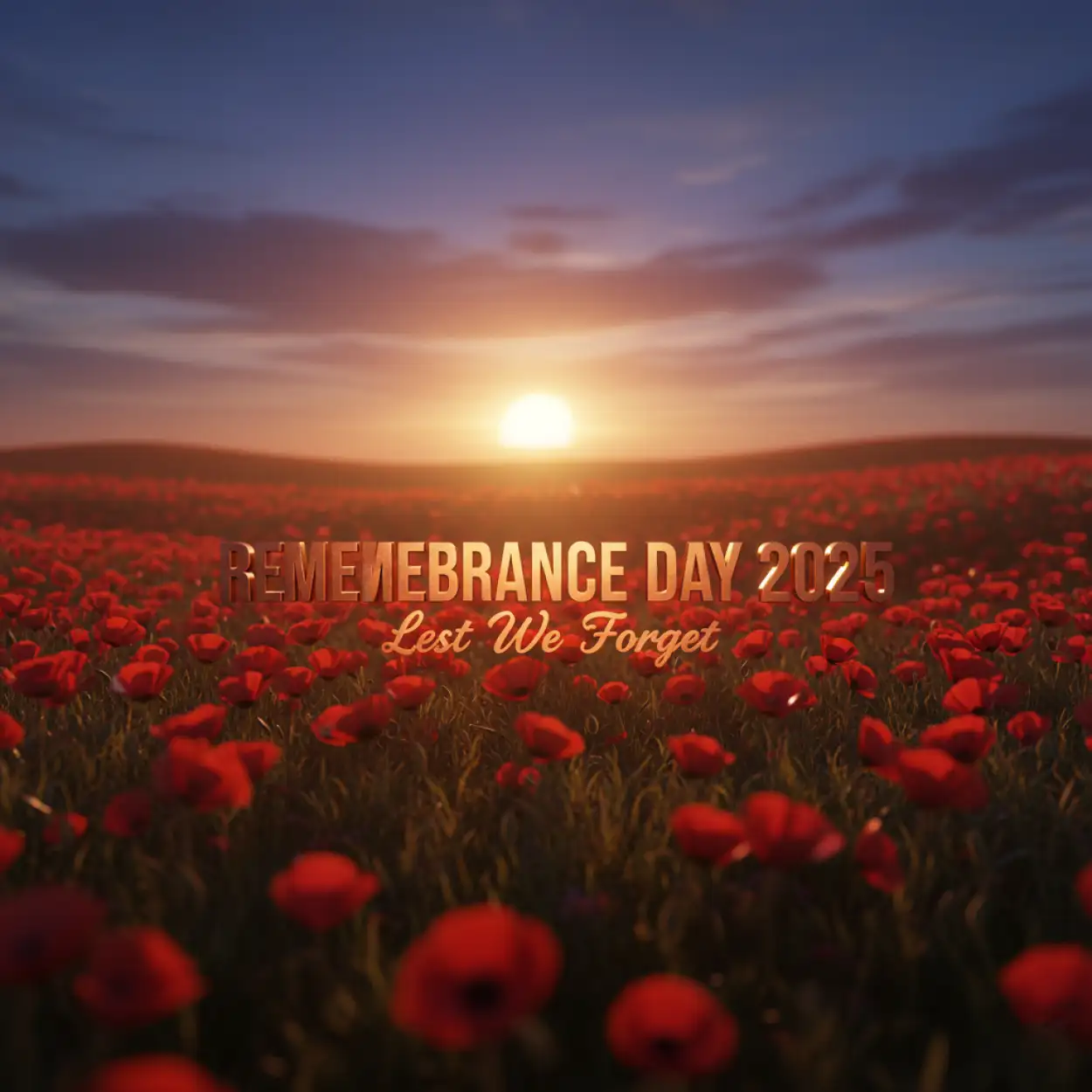 remembrance day 2025 3d text design with poppies