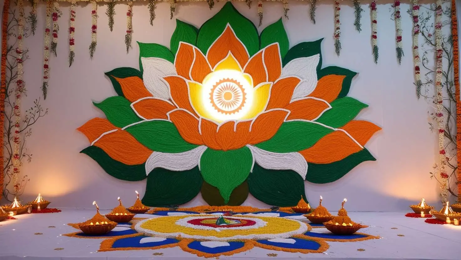 republic day rangoli using natural materials