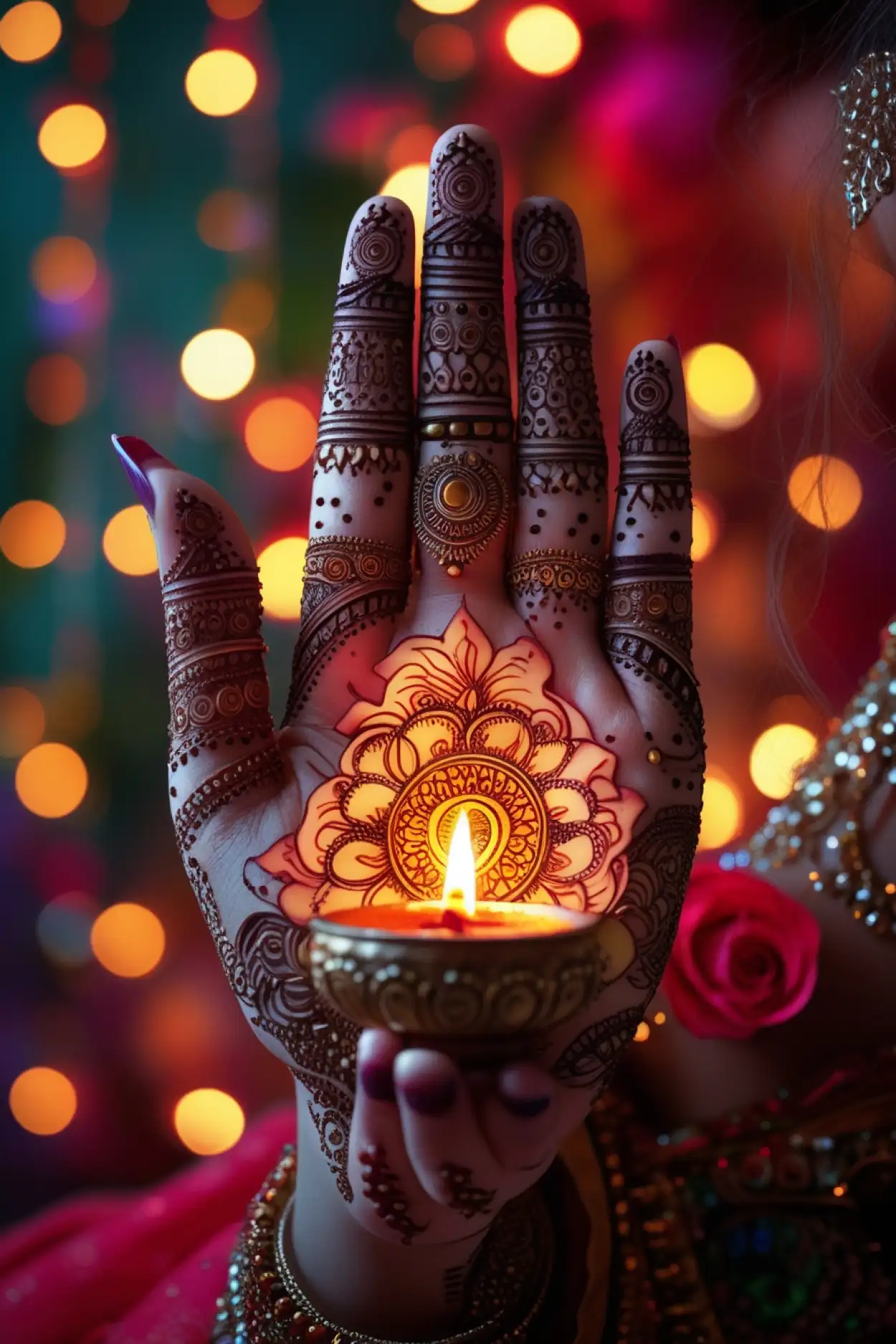 romantic teej mehndi with initials 2025
