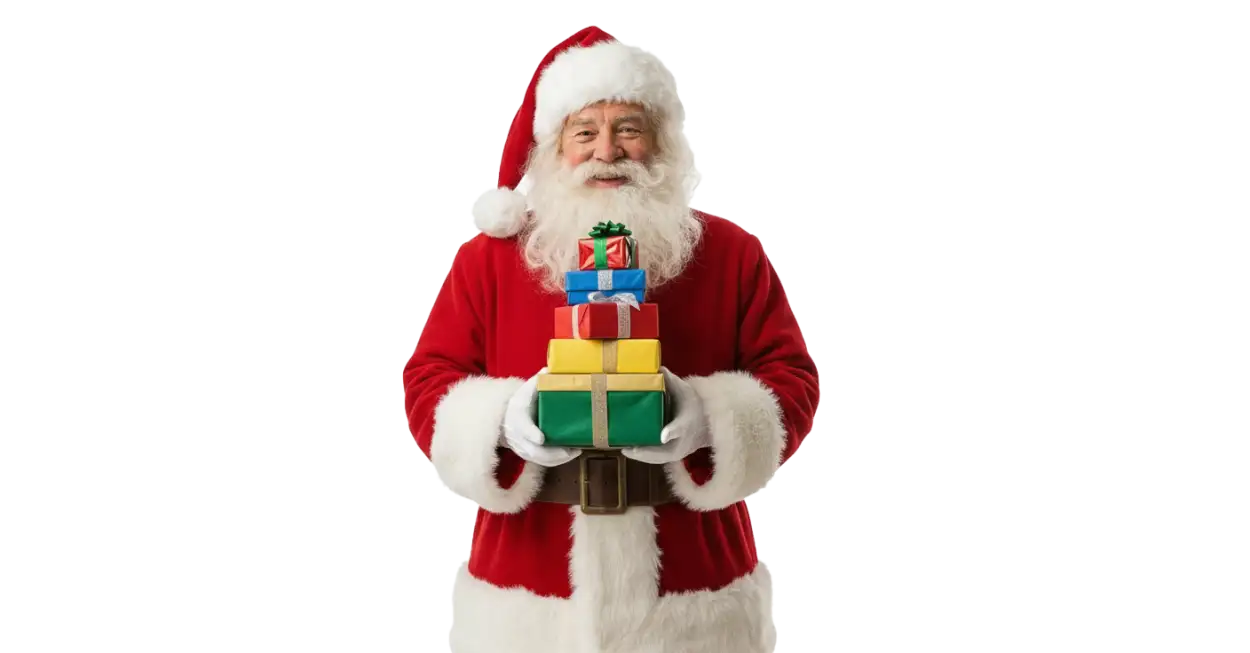 santa claus delivering gifts png no background