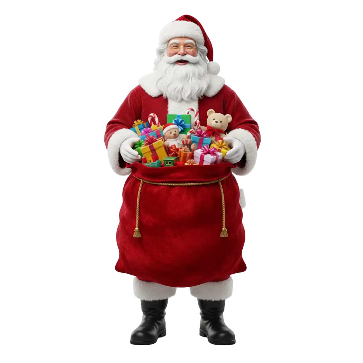 santa claus throwing gifts in air png