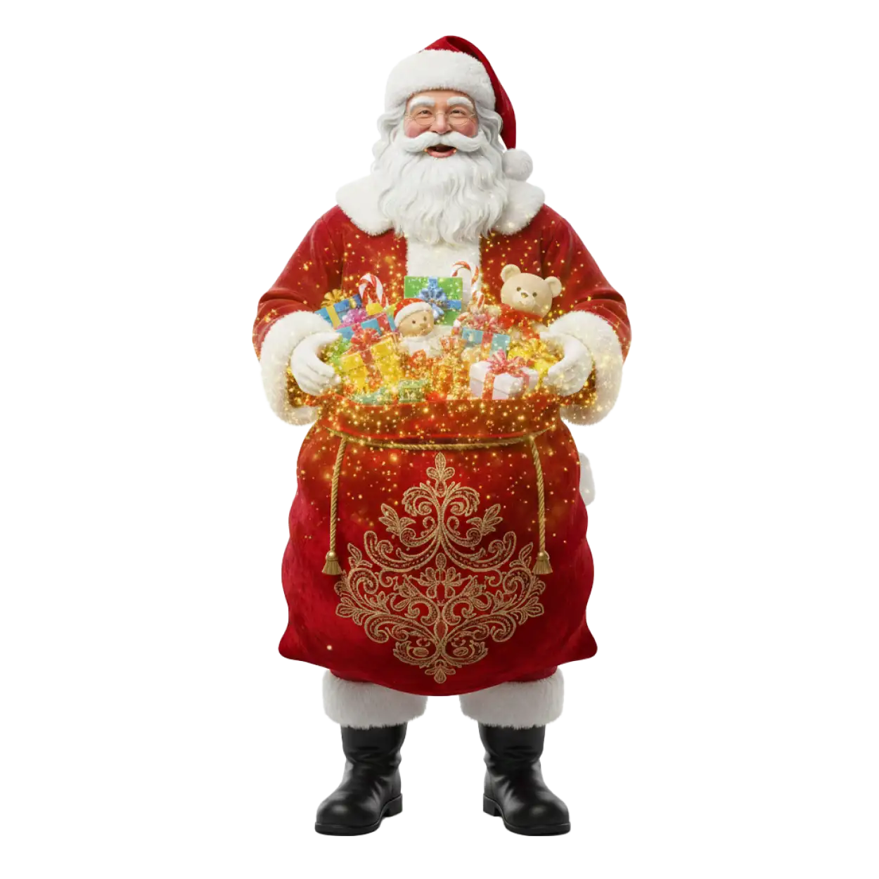 santa claus walking with gift bag png