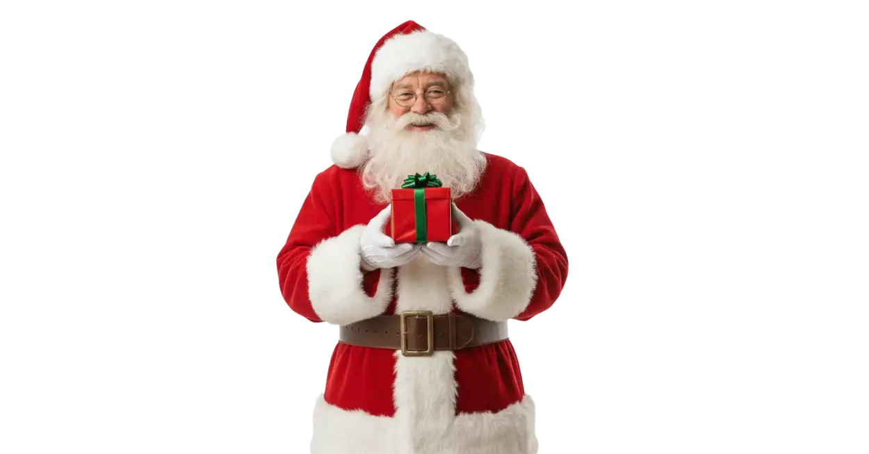 santa claus with festive gift bag png
