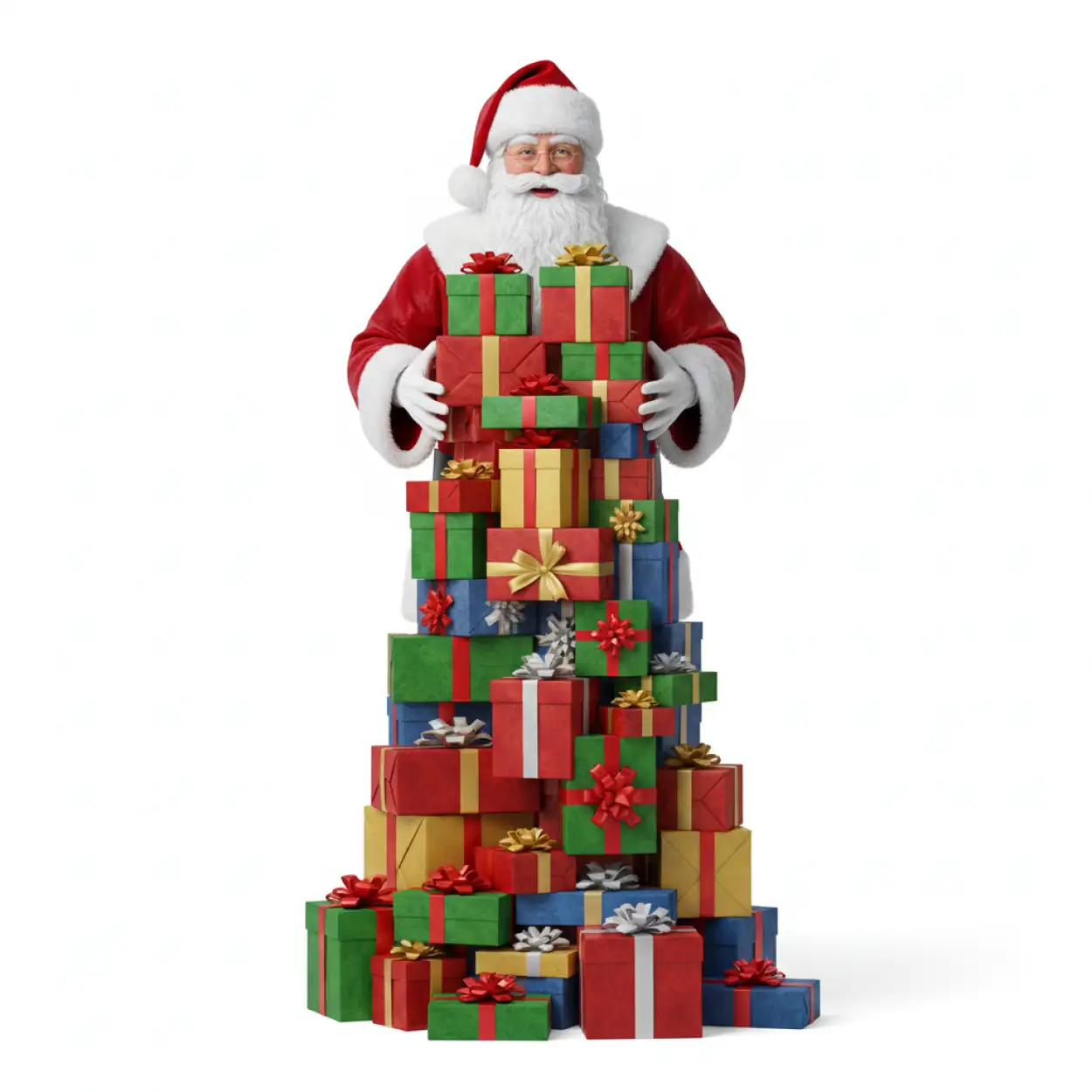 santa claus with multiple gift boxes png