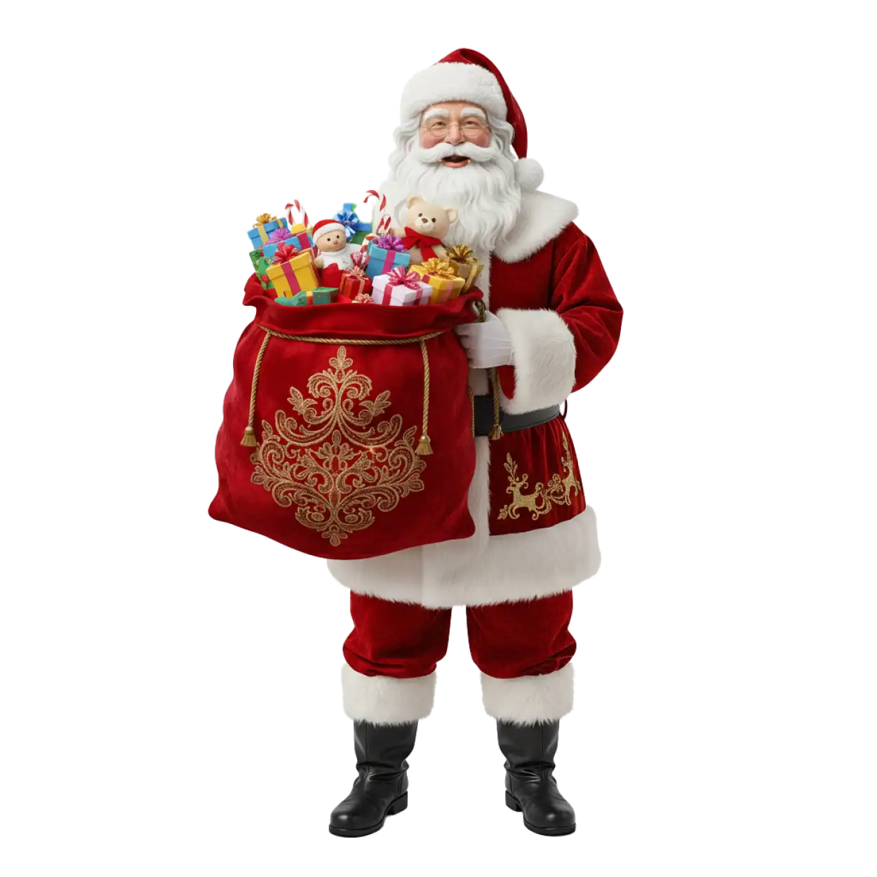 santa claus with red gift bag png free