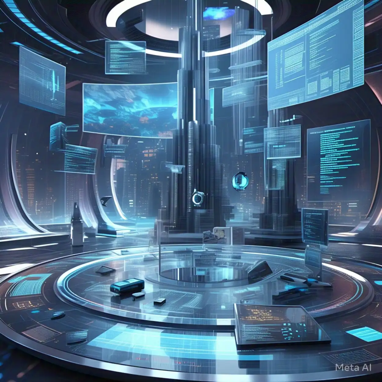 Free Download Sci-fi Technology Background With Floating Digital Elements - High Quality Technology Background Background