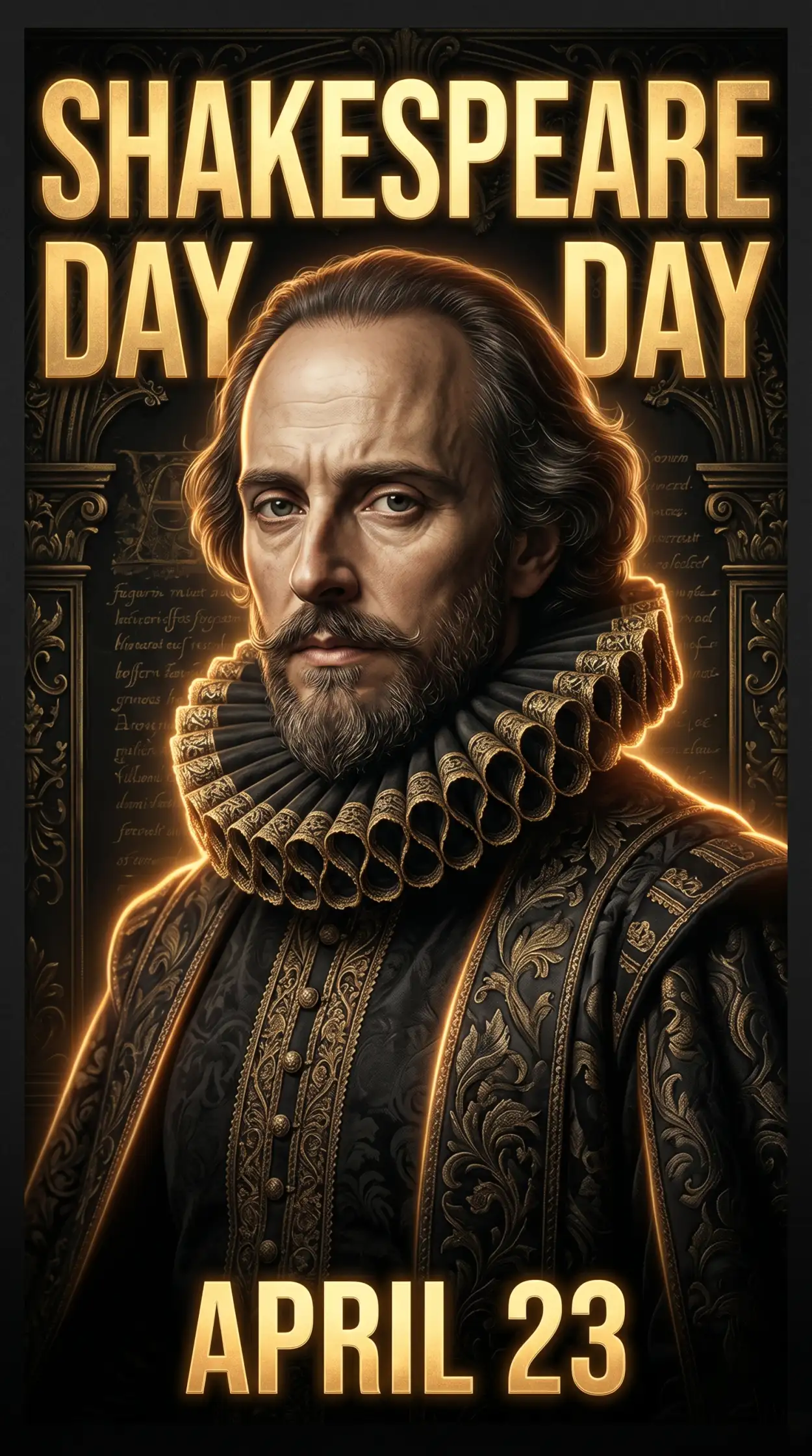 Free Download Shakespeare Day Black Theme Poster Design - High Quality William Shakespeare Day 2026 Image