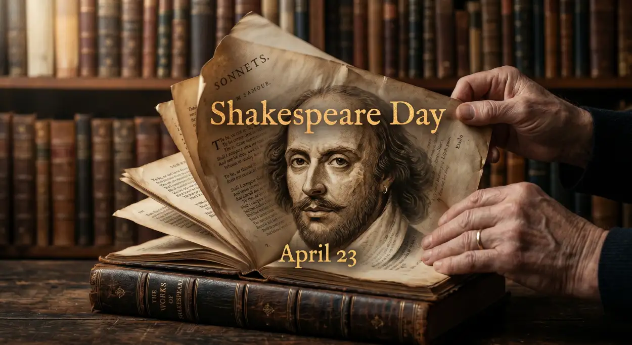 Free Download Shakespeare Day Caption Ideas Hindi English - High Quality William Shakespeare Day 2026 Image