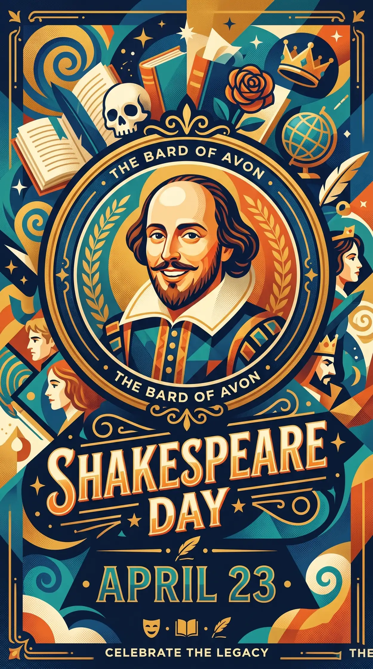 Free Download Shakespeare Vector Illustration Free Download - High Quality William Shakespeare Day 2026 Image