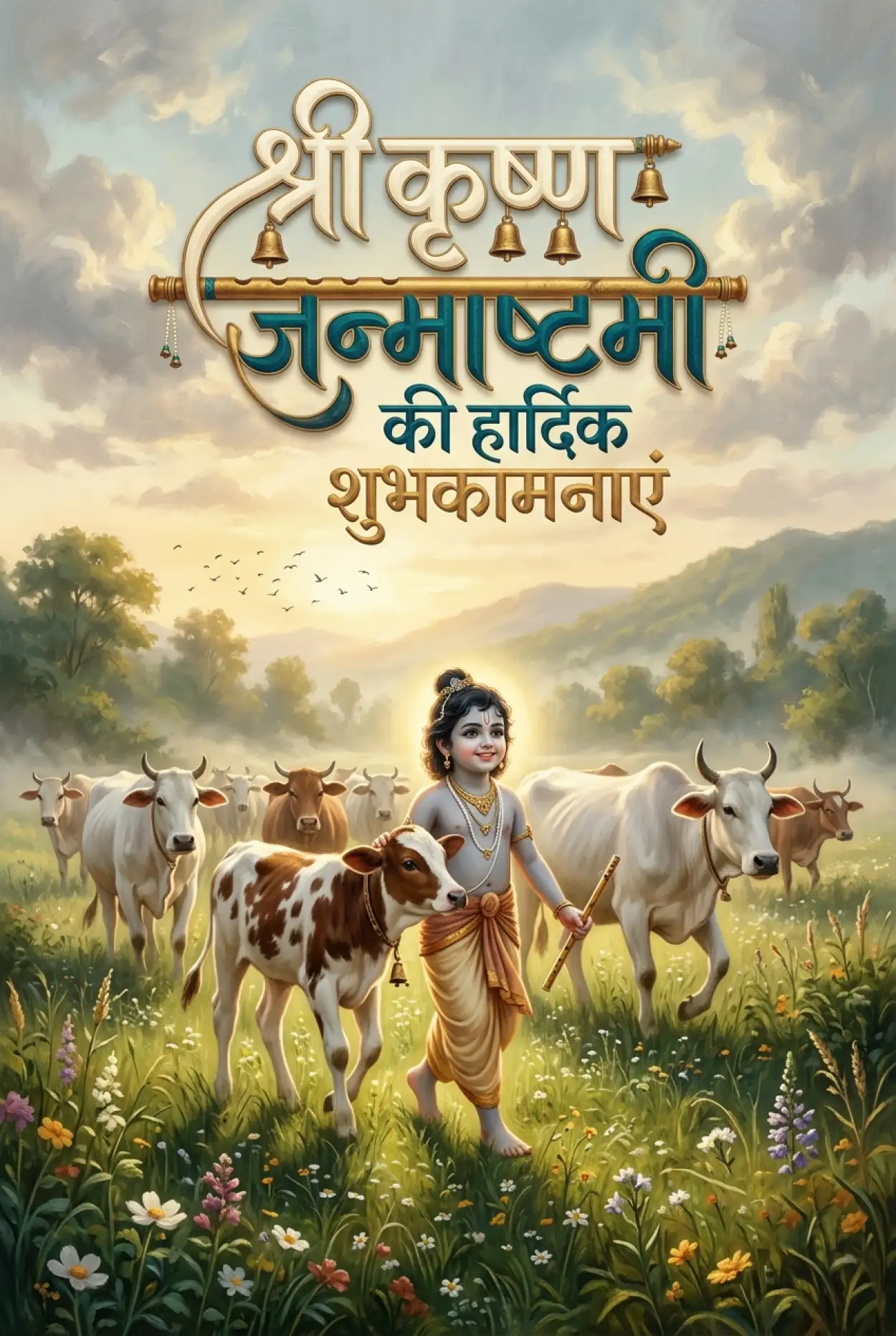 Free Download Shri Krishna Janmashtami 2026 Krishna With Cow Instagram Images - High Quality Shri Krishna Janmashtami Ki Hardik Shubhkamnaye In Hindi Image