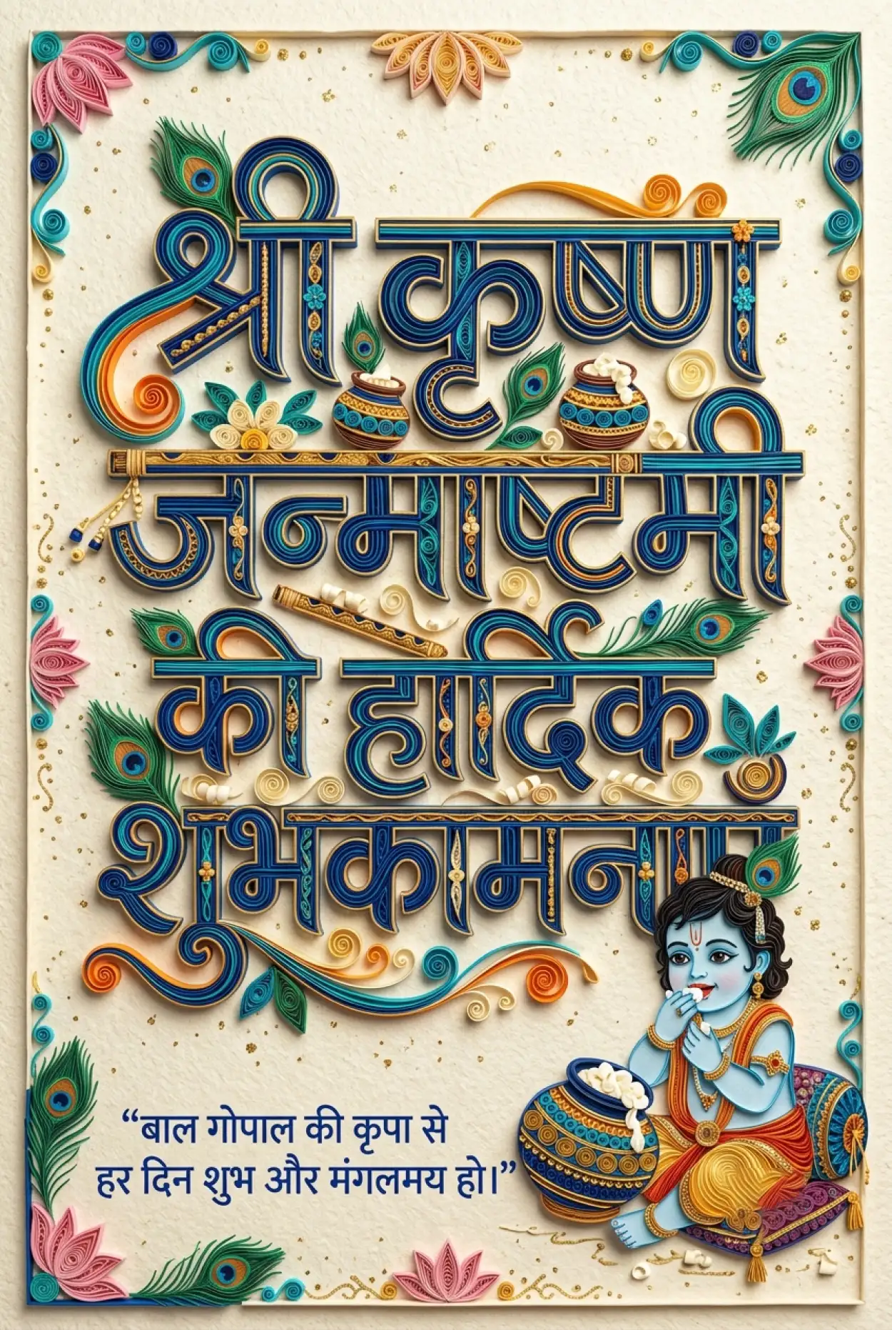 Free Download Shri Krishna Janmashtami Hindi Greeting Card - High Quality Shri Krishna Janmashtami Ki Hardik Shubhkamnaye In Hindi Image
