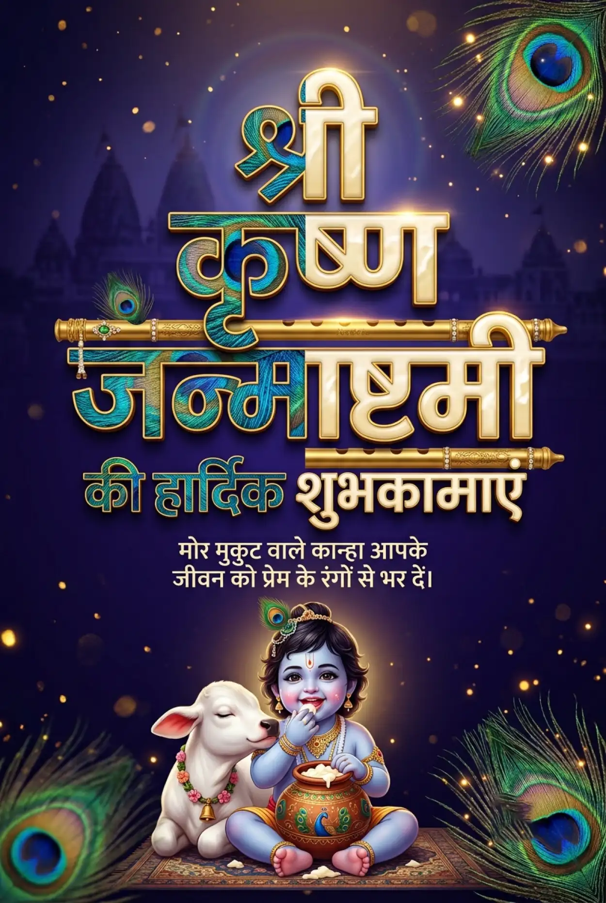 Free Download Shri Krishna Janmashtami Wishes In Hindi For Friends - High Quality Shri Krishna Janmashtami Ki Hardik Shubhkamnaye In Hindi Image
