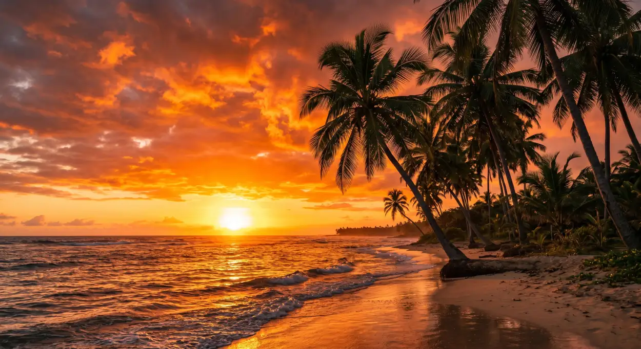 Free Download Summer Background With Tropical Sunset And Palm Trees - High Quality Summer Background Background Image