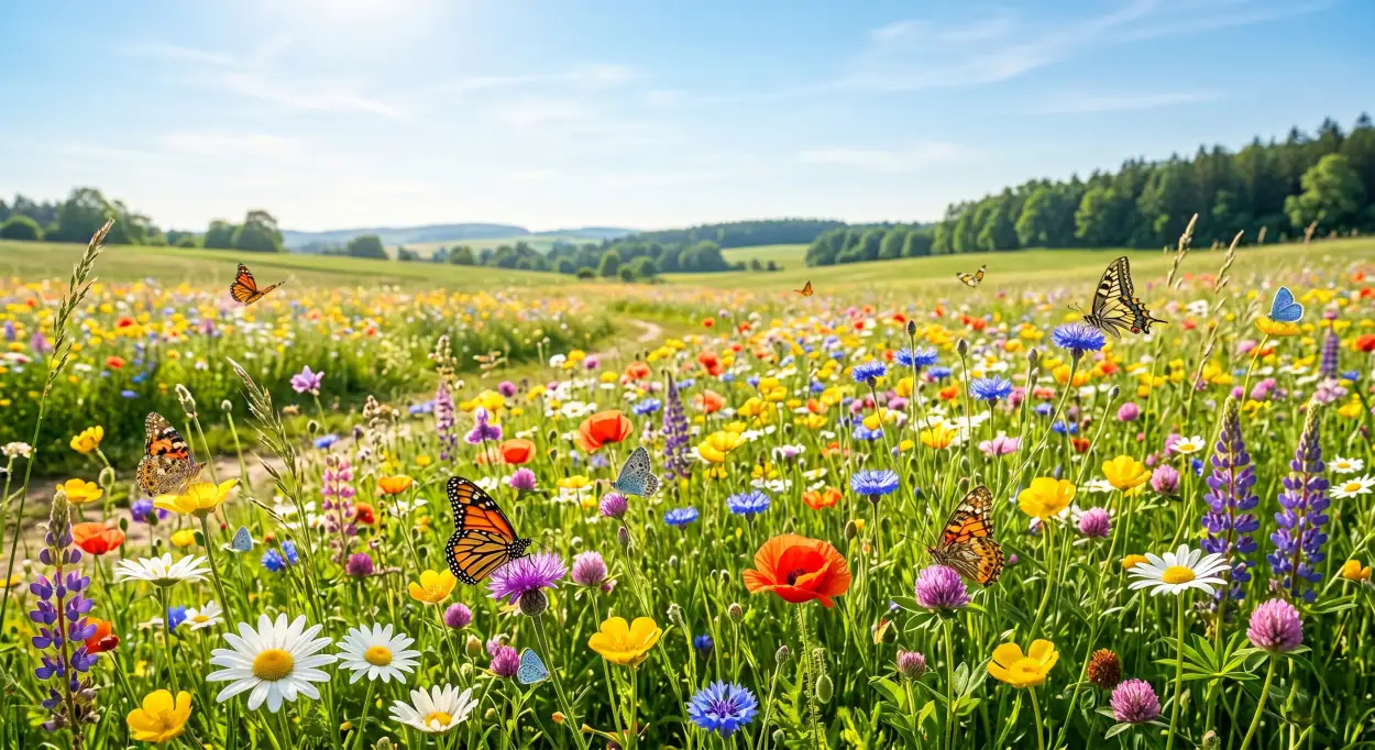Free Download Summer Nature Background With Flowers And Butterflies - High Quality Summer Background Background Image