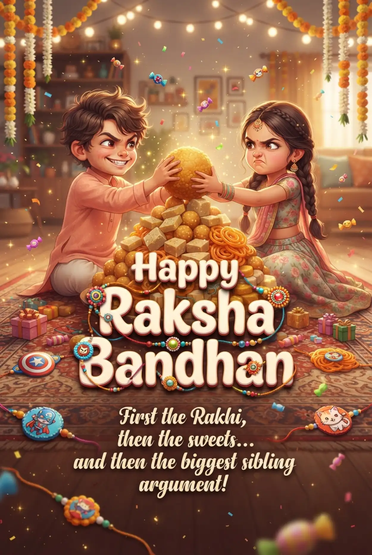 Free Download Sweet Festival Greetings For Kids On Rakhi - High Quality Happy Raksha Bandhan Wishes For Children Image
