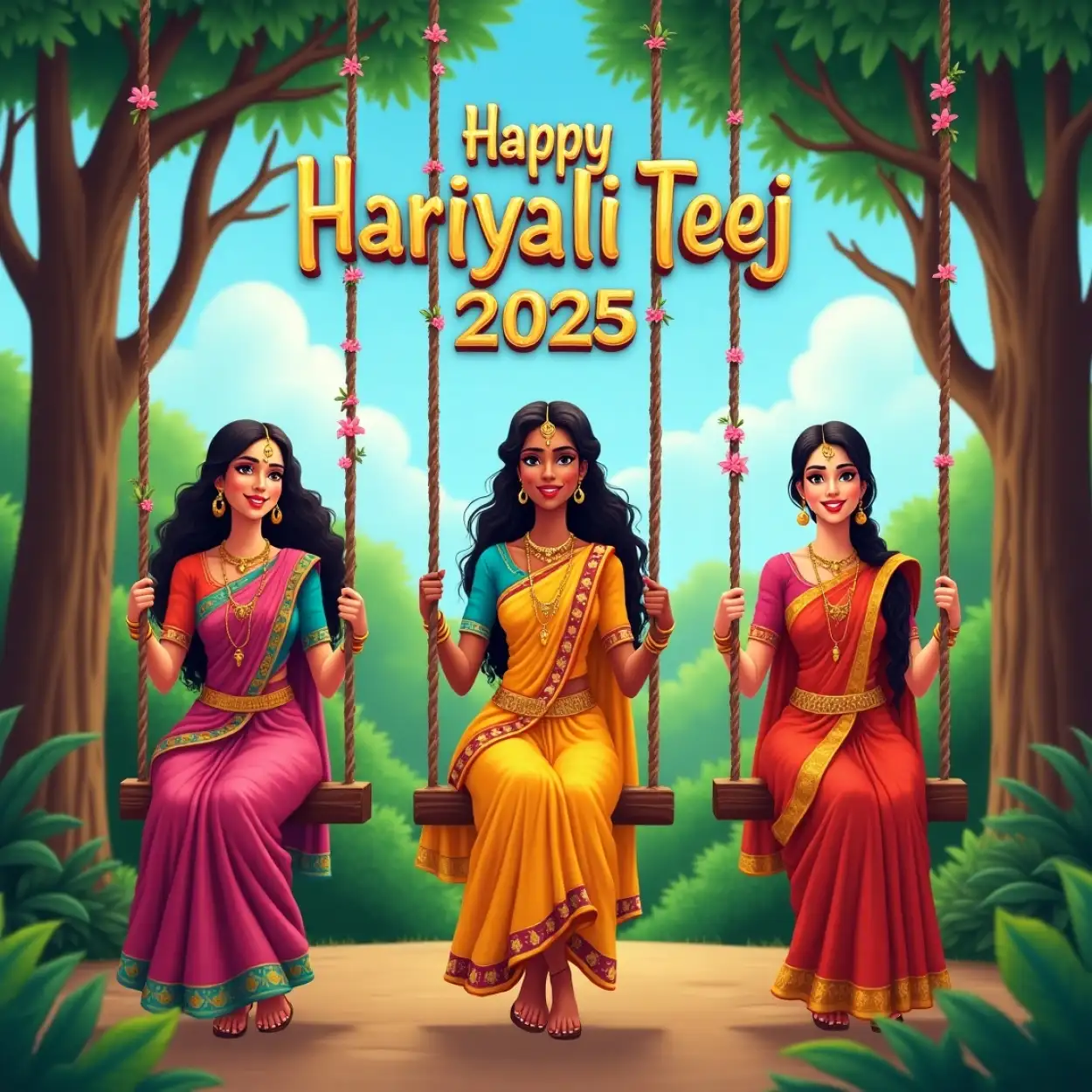 teej celebration images in green background