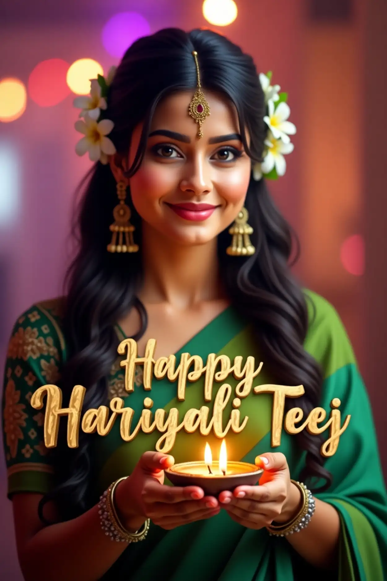 teej woman photo with festival text