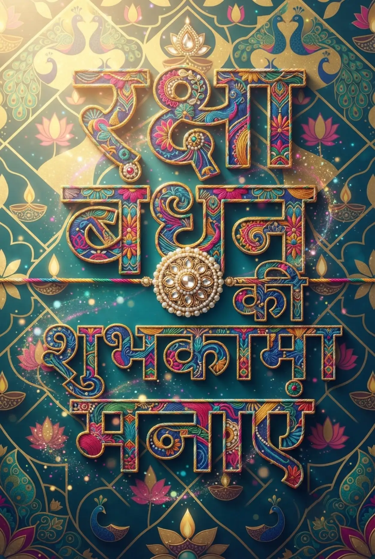 Free Download Traditional Mehndi Style Raksha Bandhan Hindi Text Rakhi Poster - High Quality Raksha Bandhan Ki Shubhkamnaye In Hindi Image