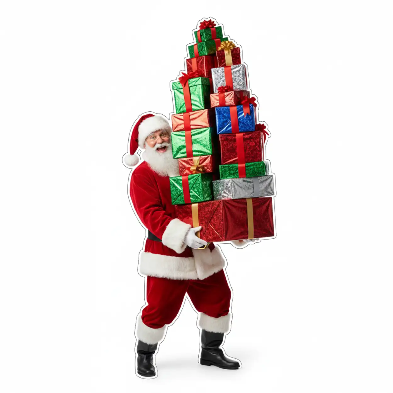 ultra realistic santa claus with gift box png