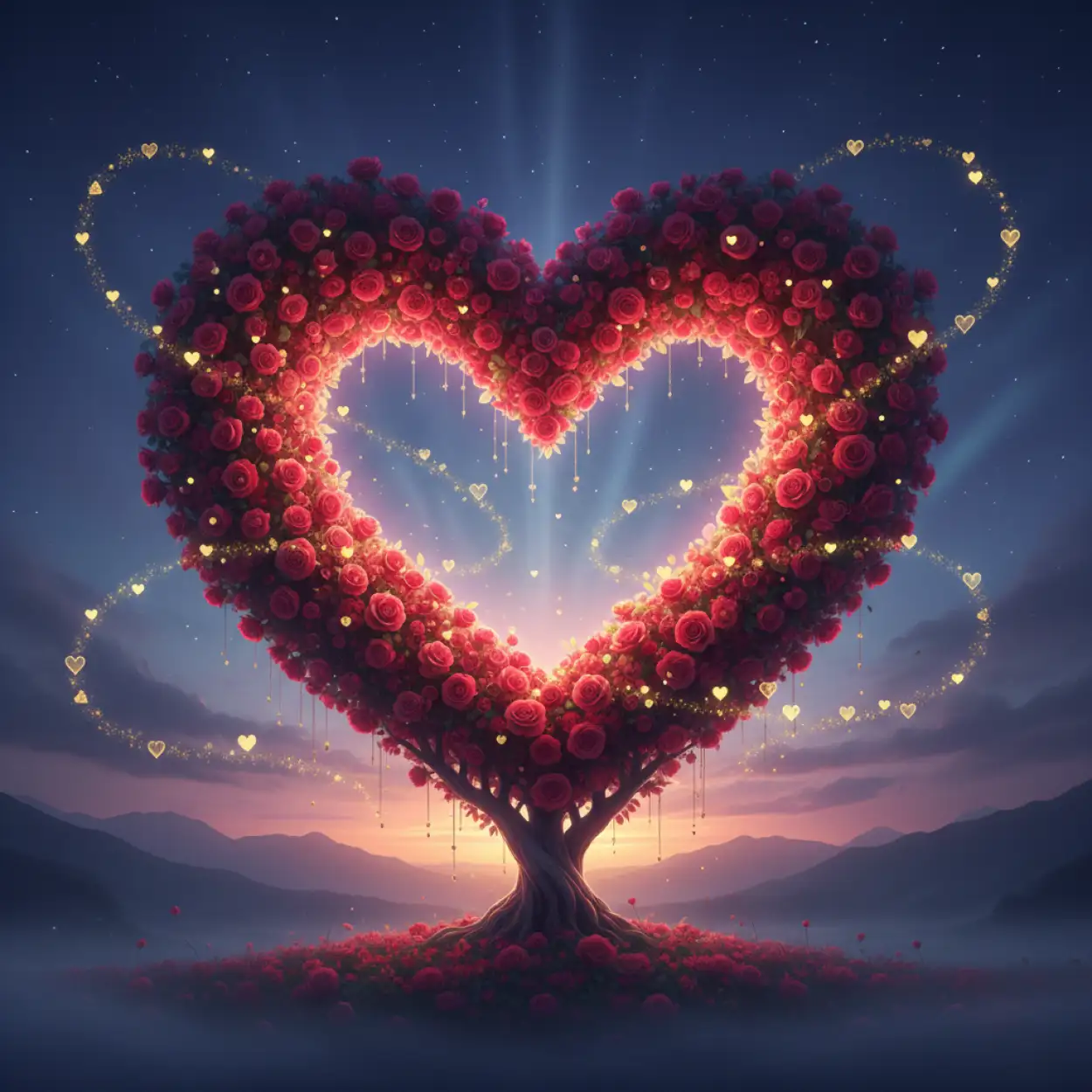 valentine love background with glowing hearts