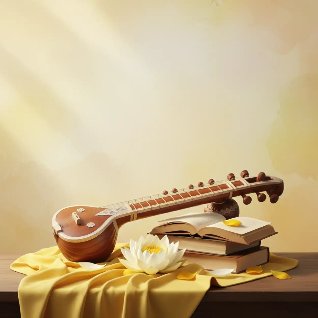vasant panchami background with veena and books
