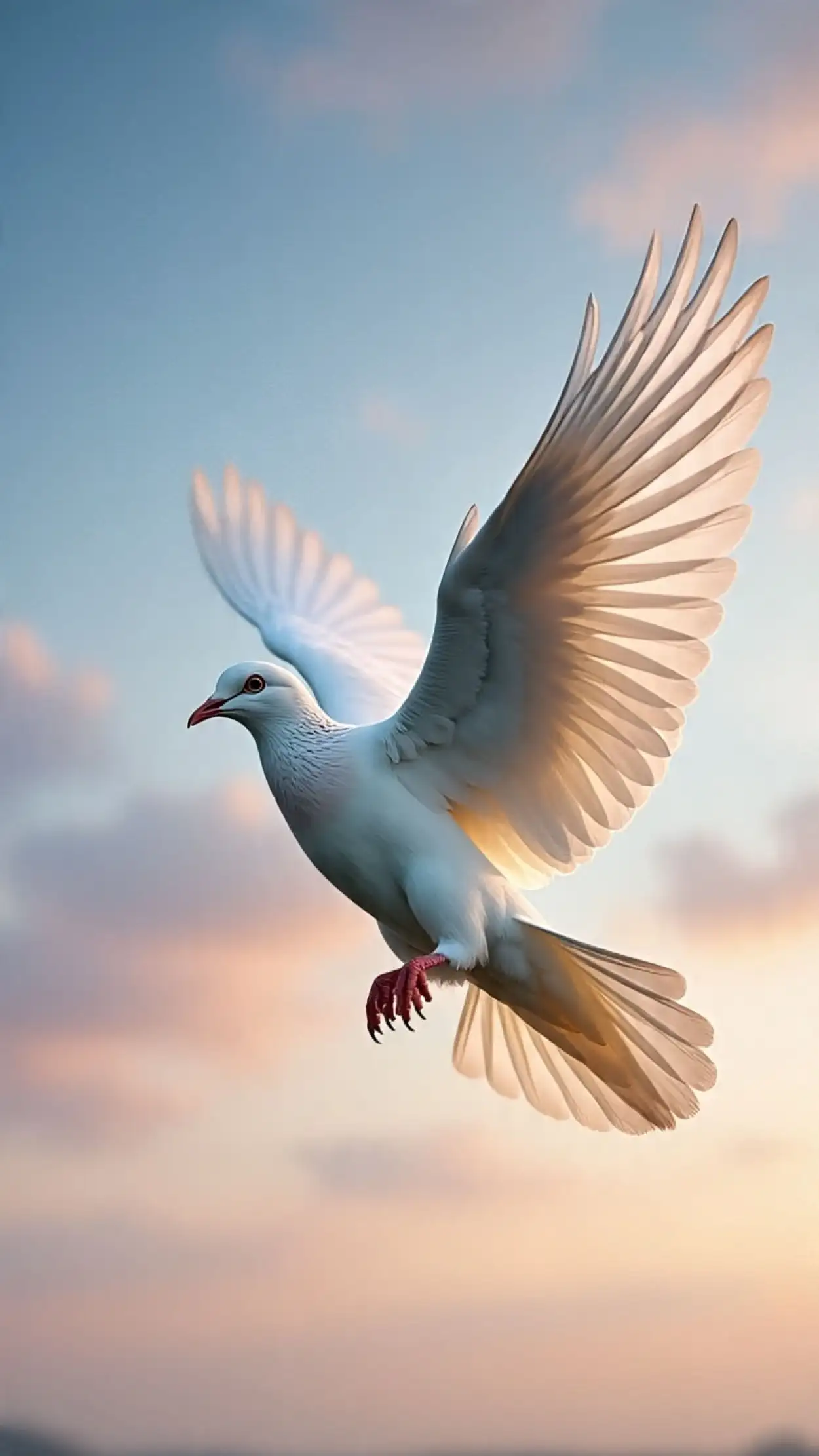 white dove flying in blue sky for invitation card